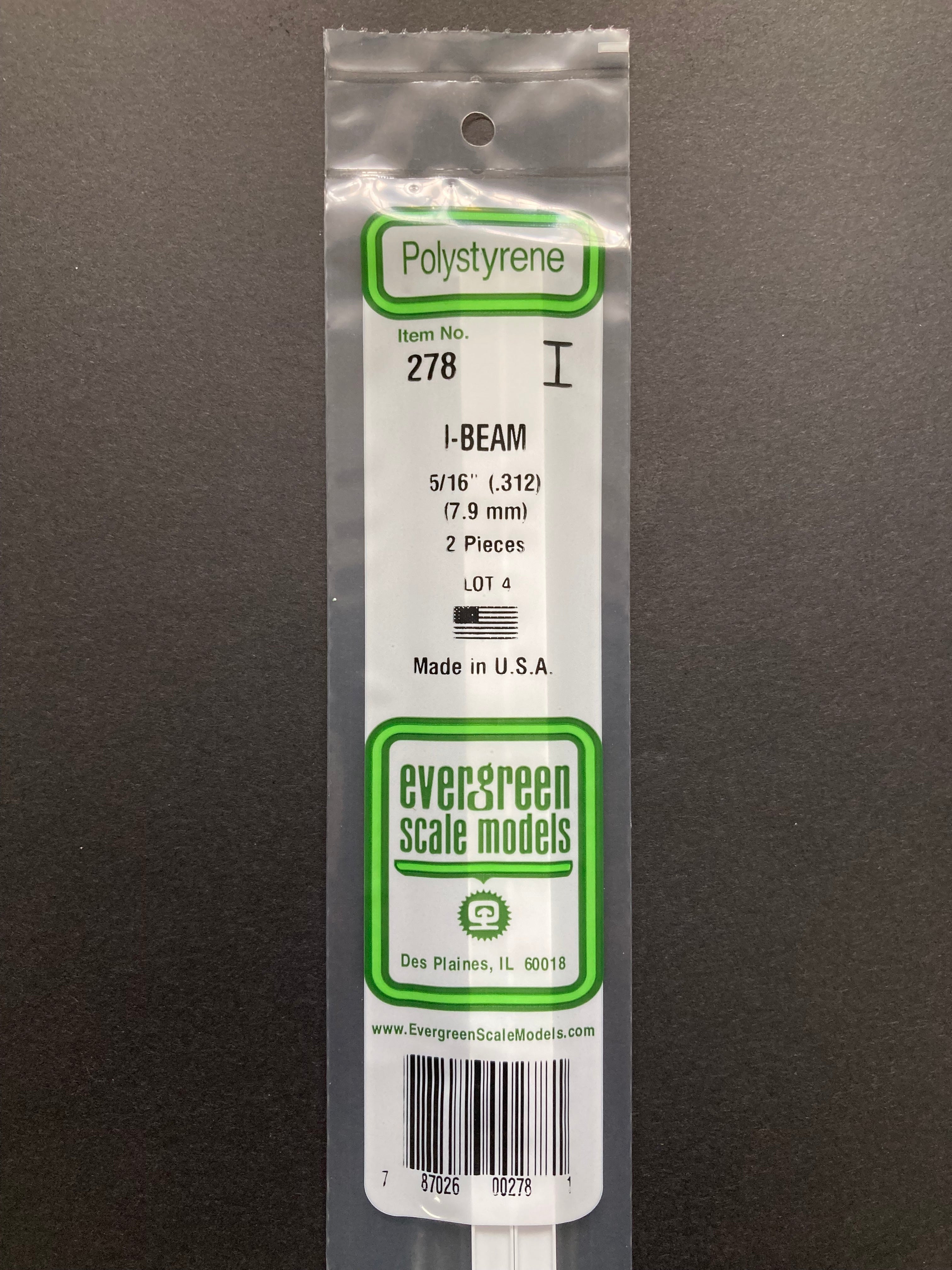 7.9 mm Opaque White Polystyrene I Beam (2 Pieces) Item No: 278