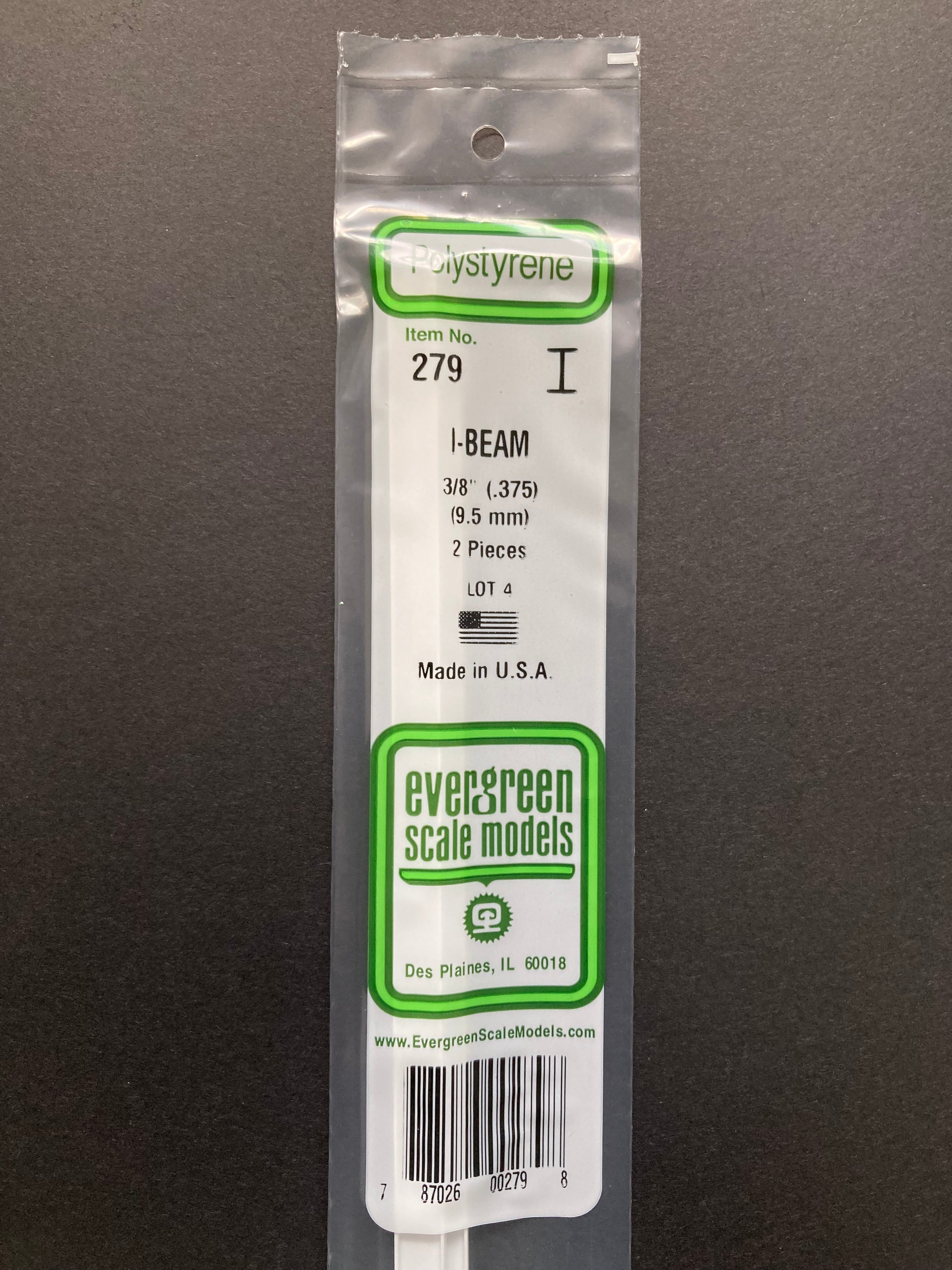 9.5 mm Opaque White Polystyrene I Beam (2 Pieces) Item No: 279