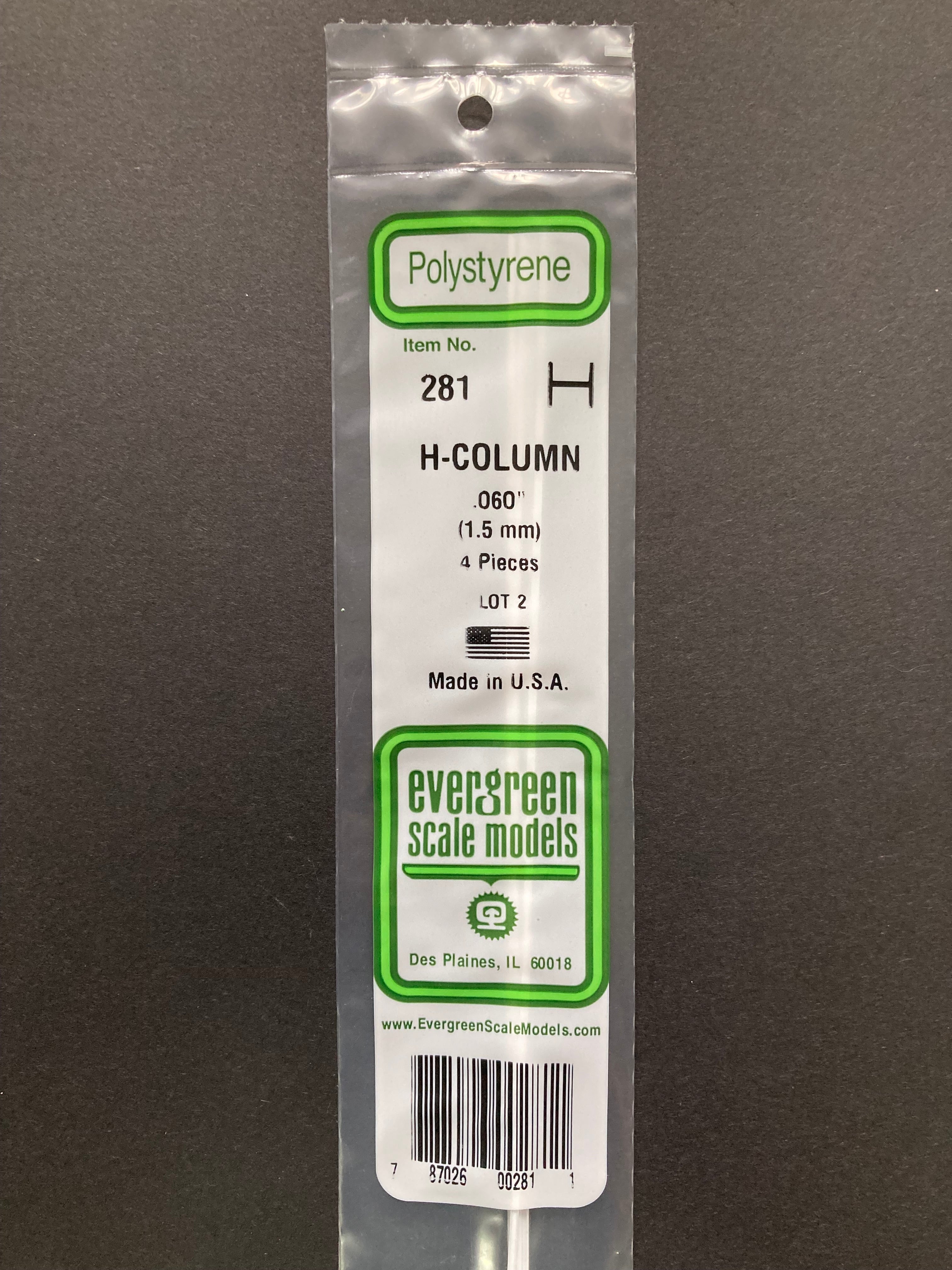 1.5 mm Opaque White Polystyrene H Column (4 Pieces) Item No: 281