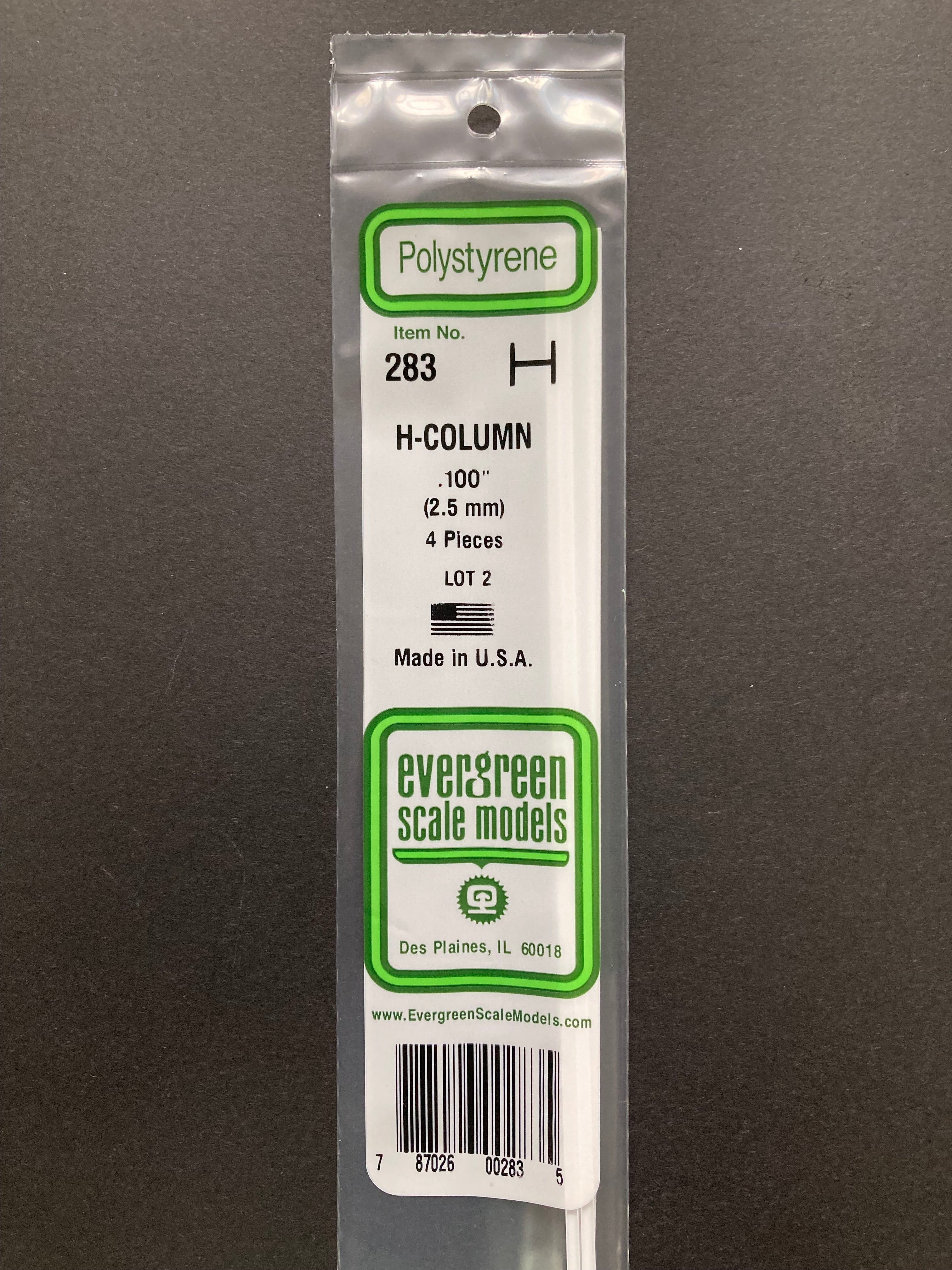 2.5 mm Opaque White Polystyrene H Column (4 Pieces) Item No: 283