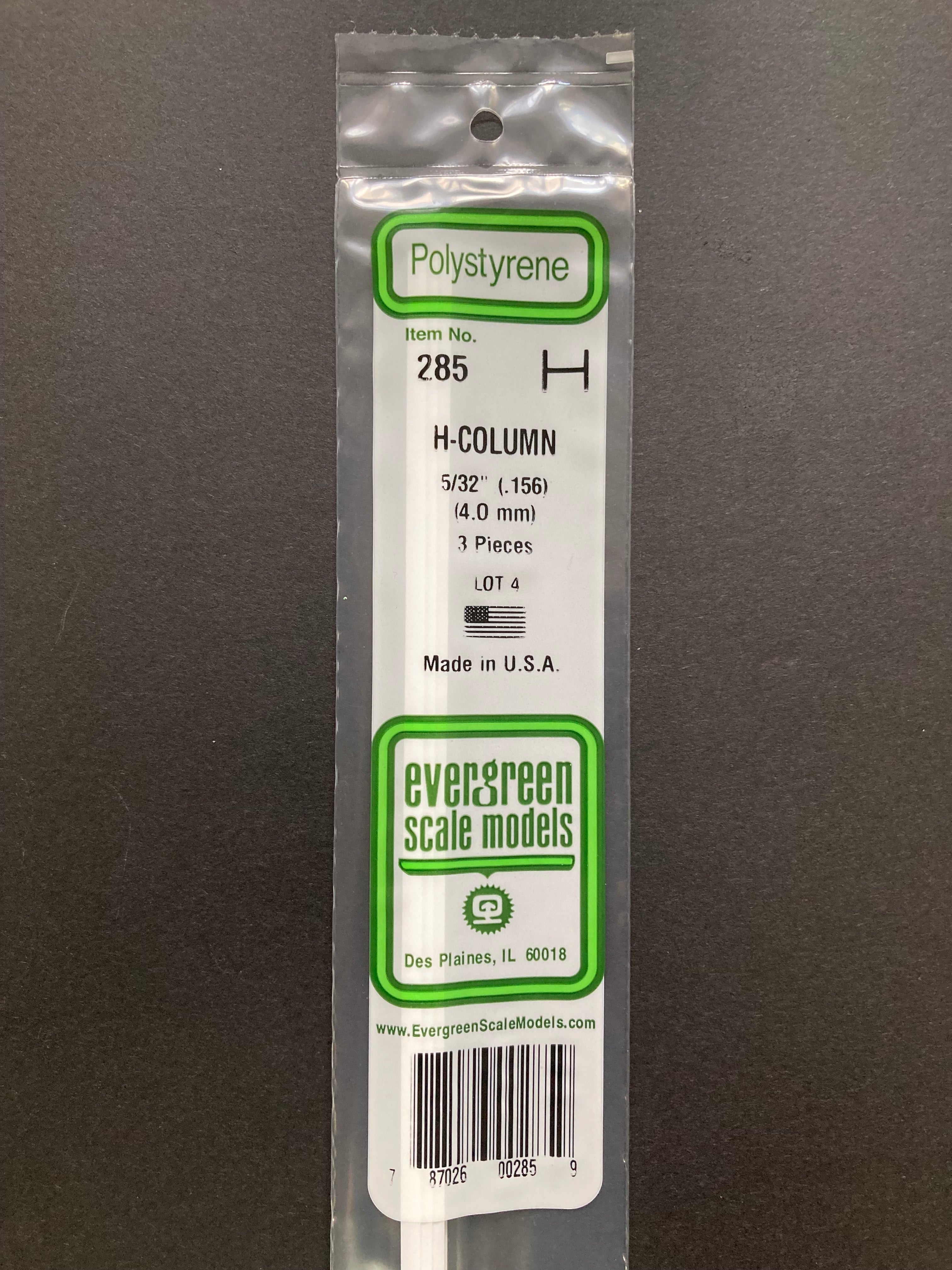 4.0 mm Opaque White Polystyrene H Column (3 Pieces) Item No: 285