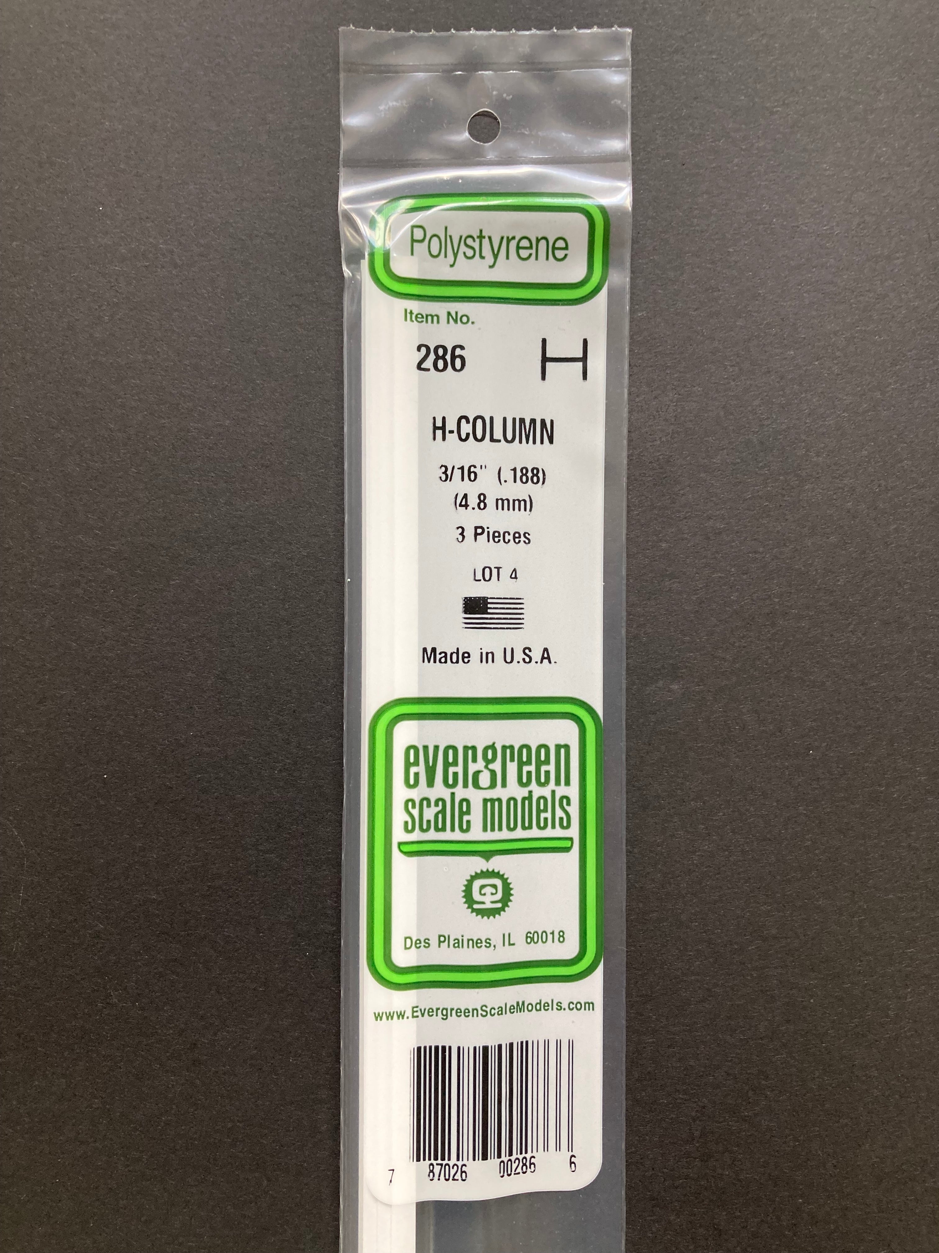 4.8 mm Opaque White Polystyrene H Column (3 Pieces) Item No: 286