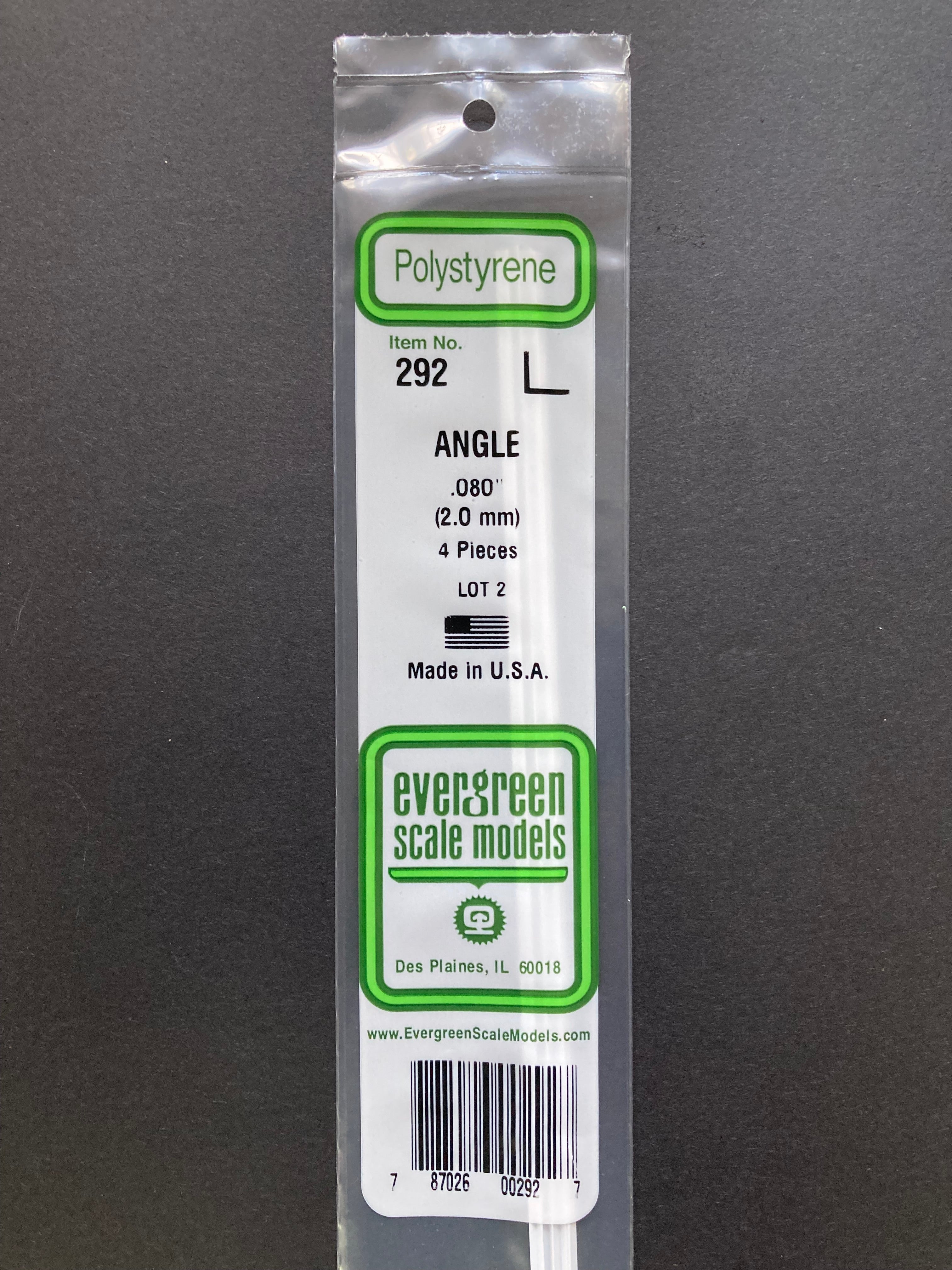 2.0 mm Opaque White Polystyrene Angle (4 Pieces) Item No: 292