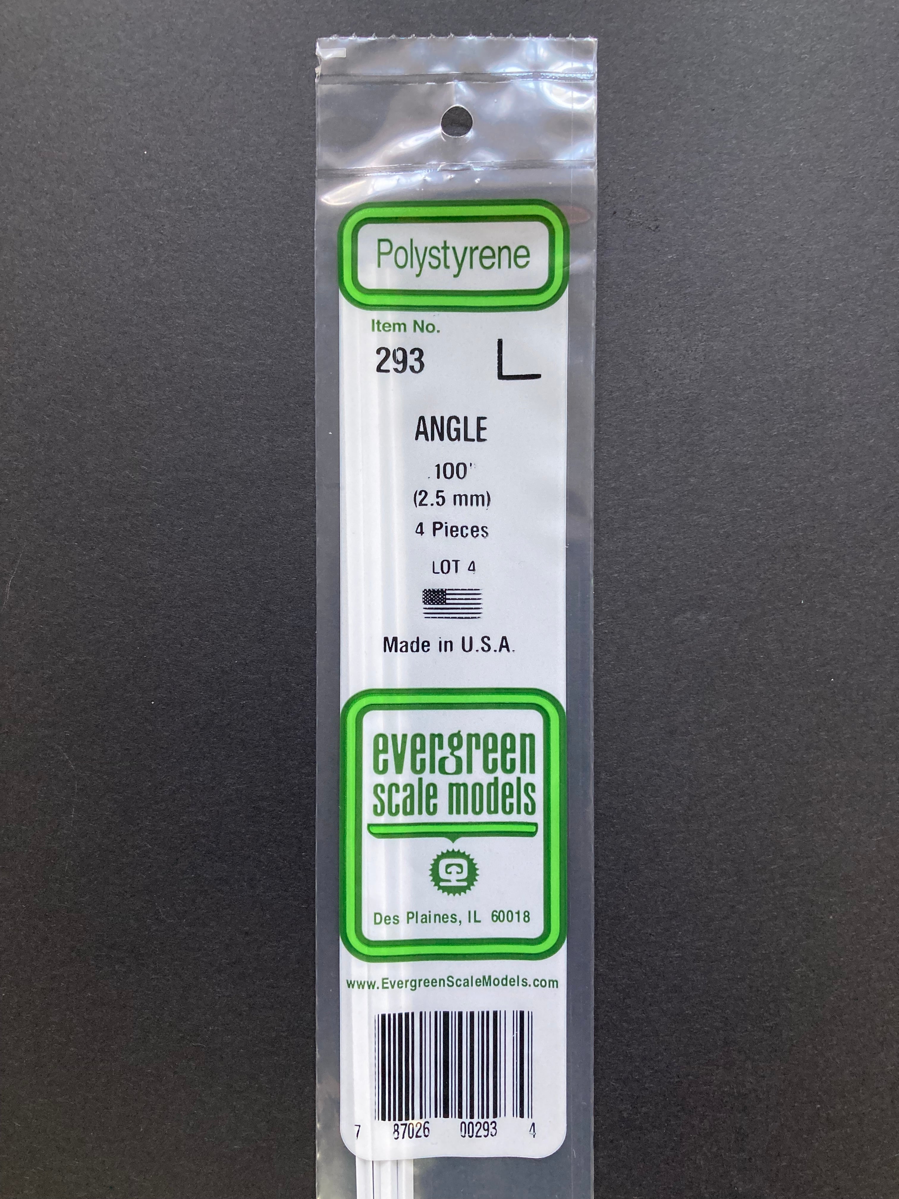 2.5 mm Opaque White Polystyrene Angle (4 Pieces) Item No: 293