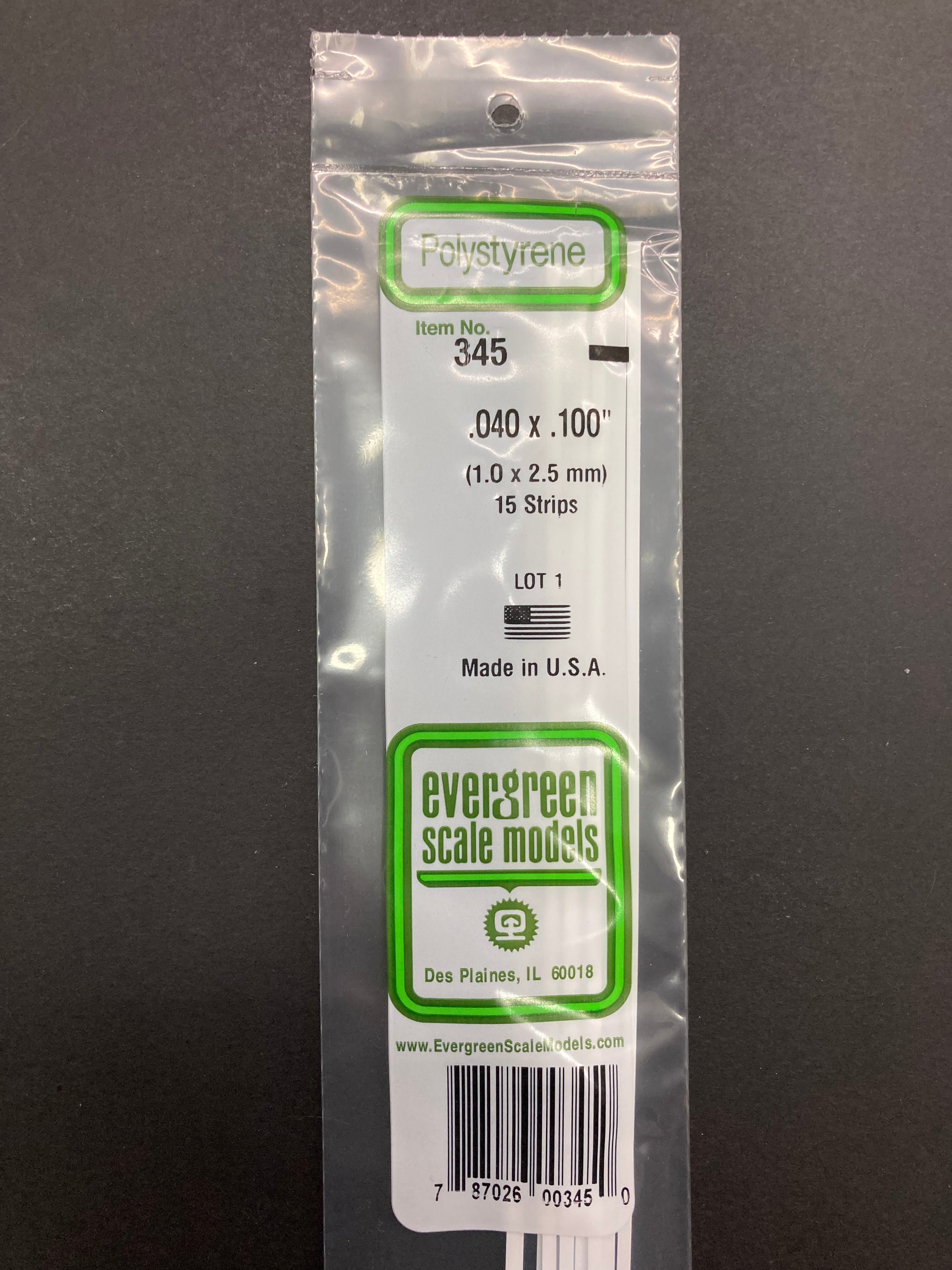 1.0 x 2.5 mm Opaque White Dimensional Polystyrene Strips (15 Strips) Item No: 345