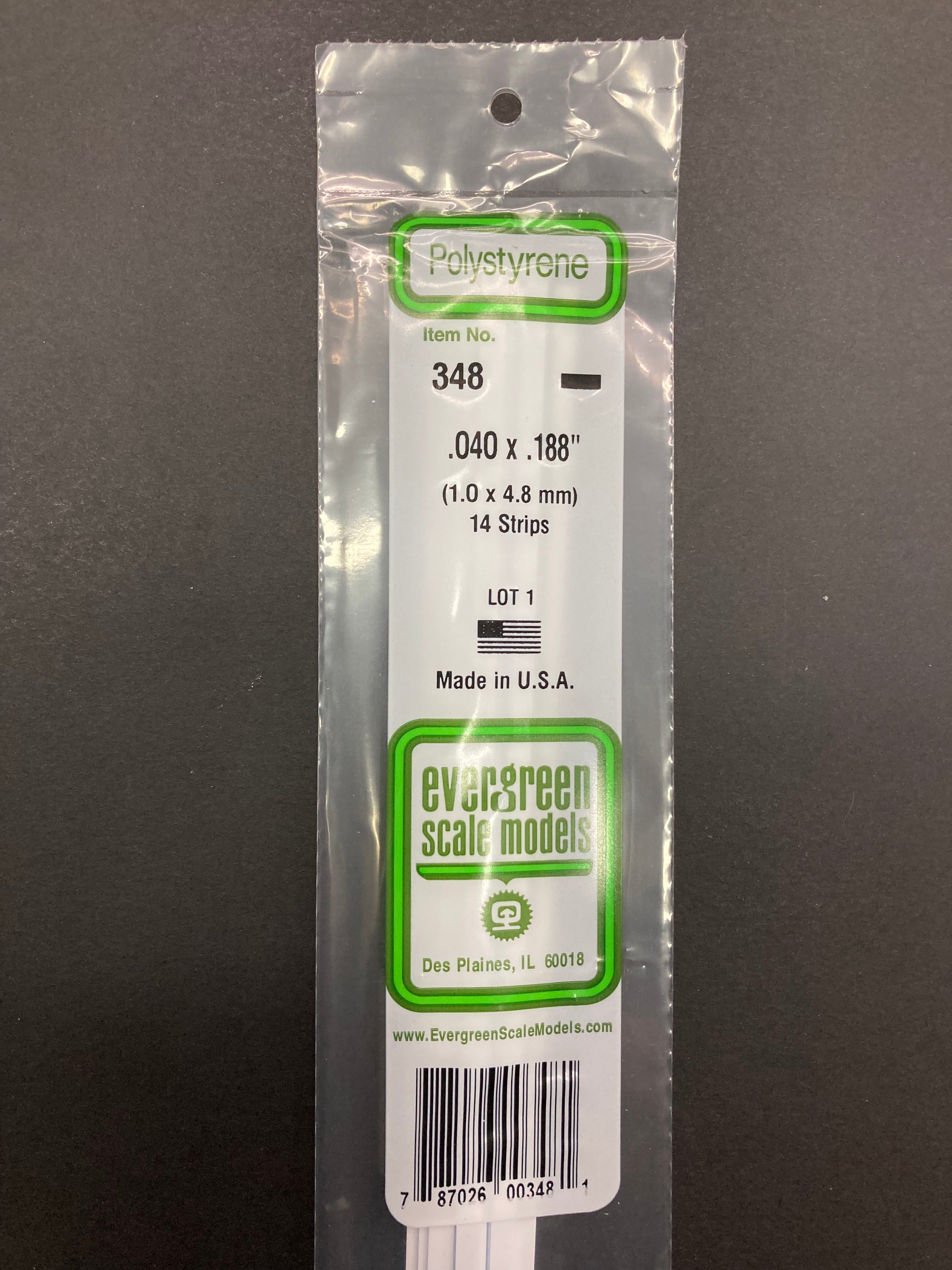 1.0 x 4.8 mm Opaque White Dimensional Polystyrene Strips (14 Strips) Item No: 348