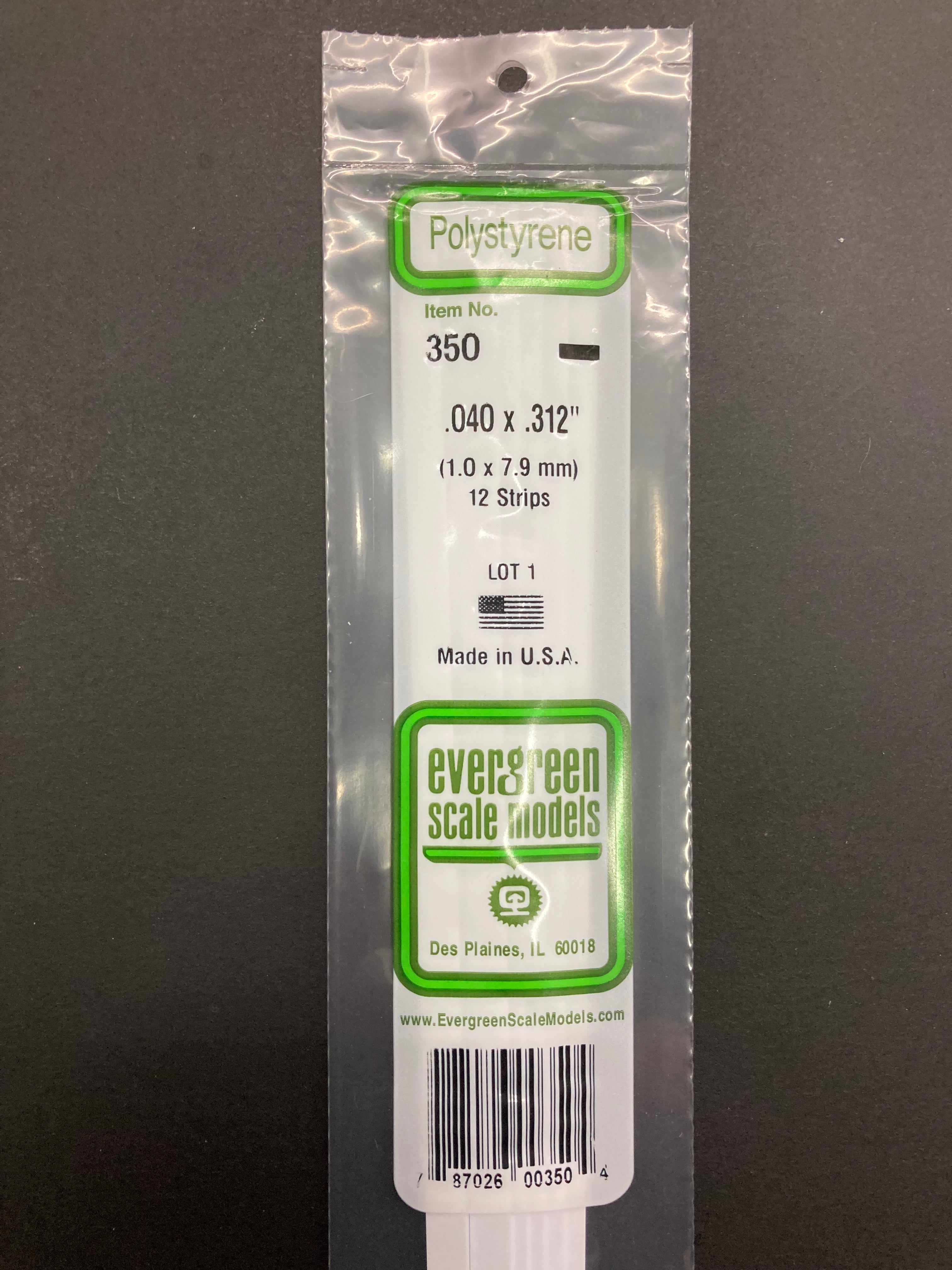 1.0 x 7.9 mm Opaque White Dimensional Polystyrene Strips (12 Strips) Item No: 350