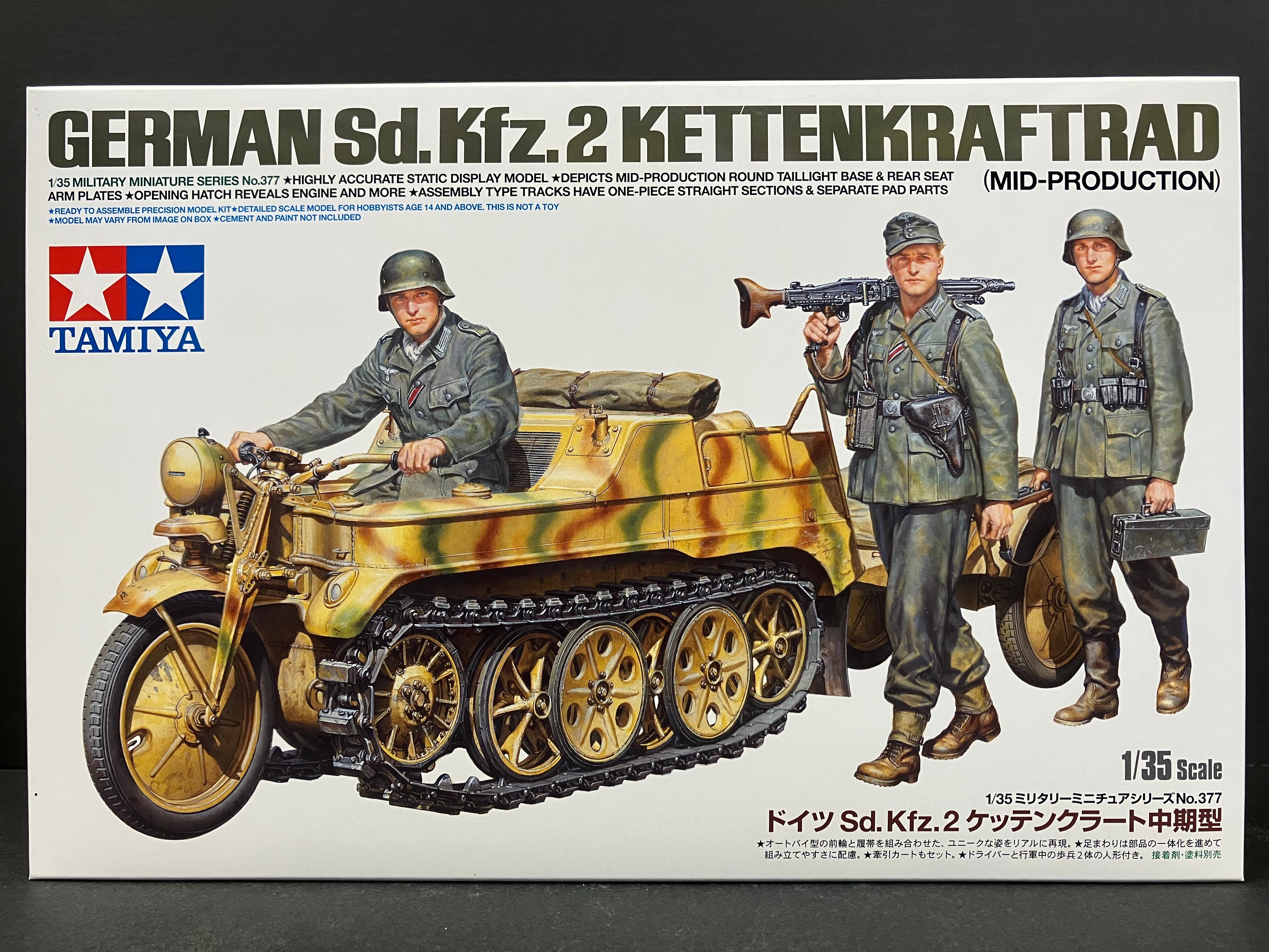 1/35 Scale Military Miniature Series: No. 377 German Sd.Kfz.2 Kettenkraftrad Mid-Production Model (Includes 3 Figures & Photo-Etched Parts)