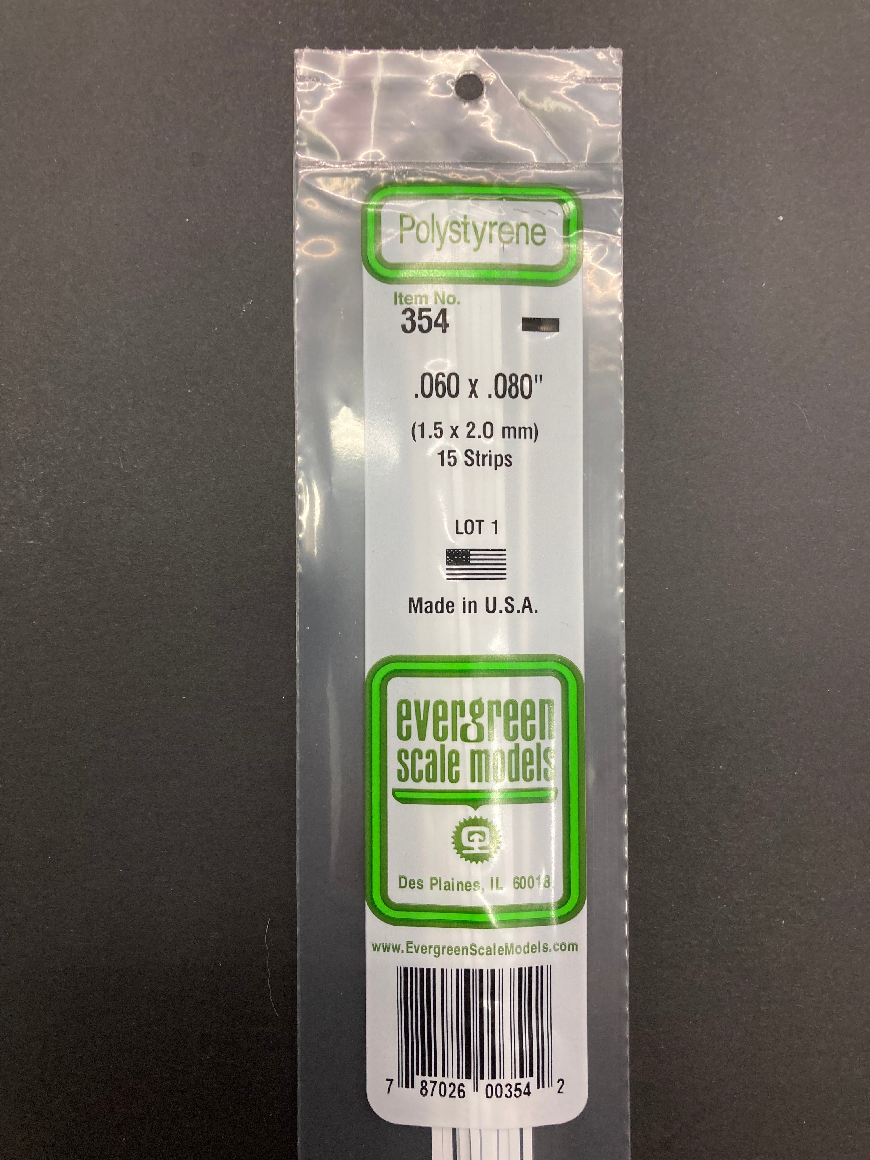 1.5 x 2.0 mm Opaque White Dimensional Polystyrene Strips (15 Strips) Item No: 354