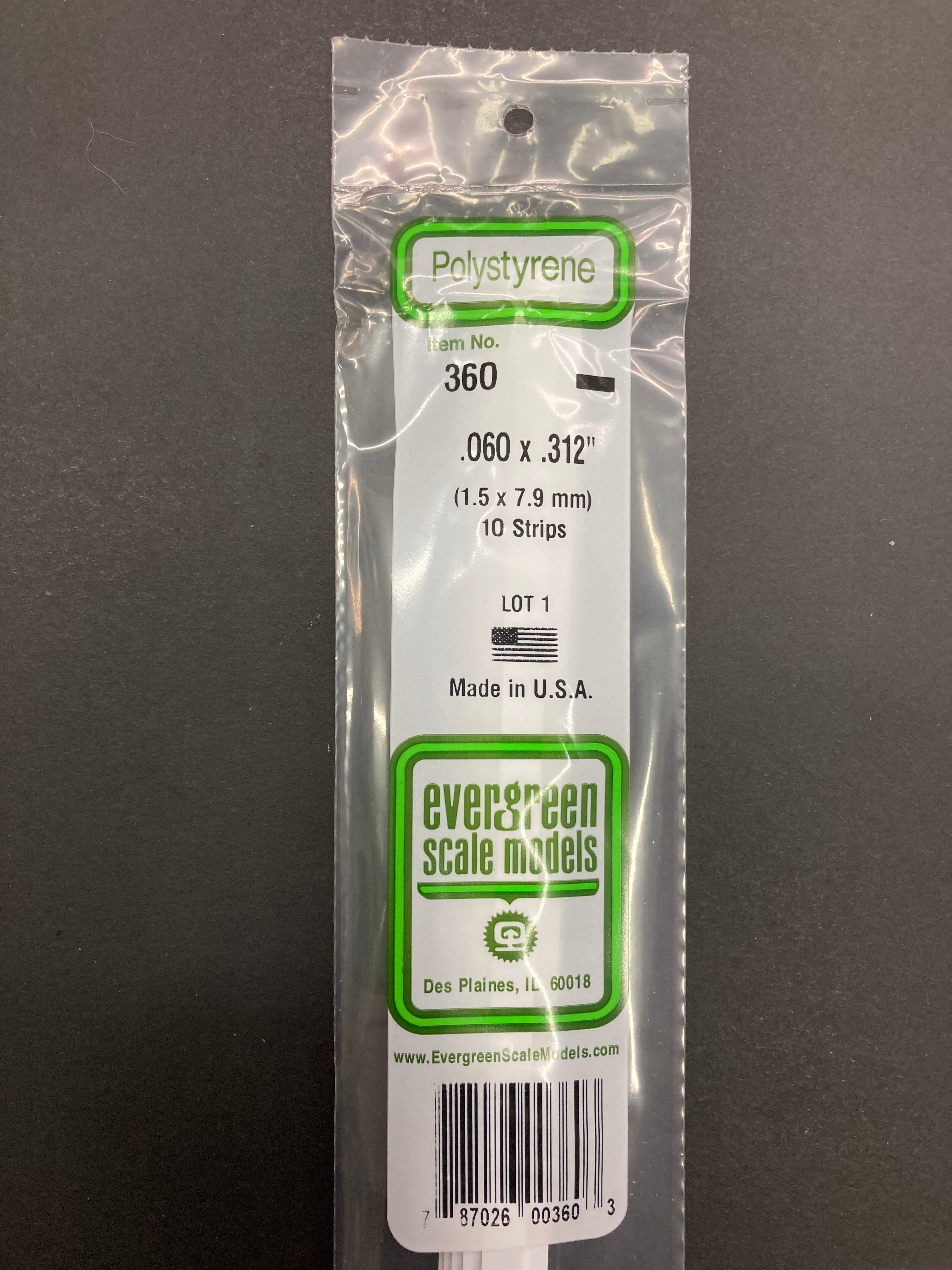 1.5 x 7.9 mm Opaque White Dimensional Polystyrene Strips (10 Strips) Item No: 360