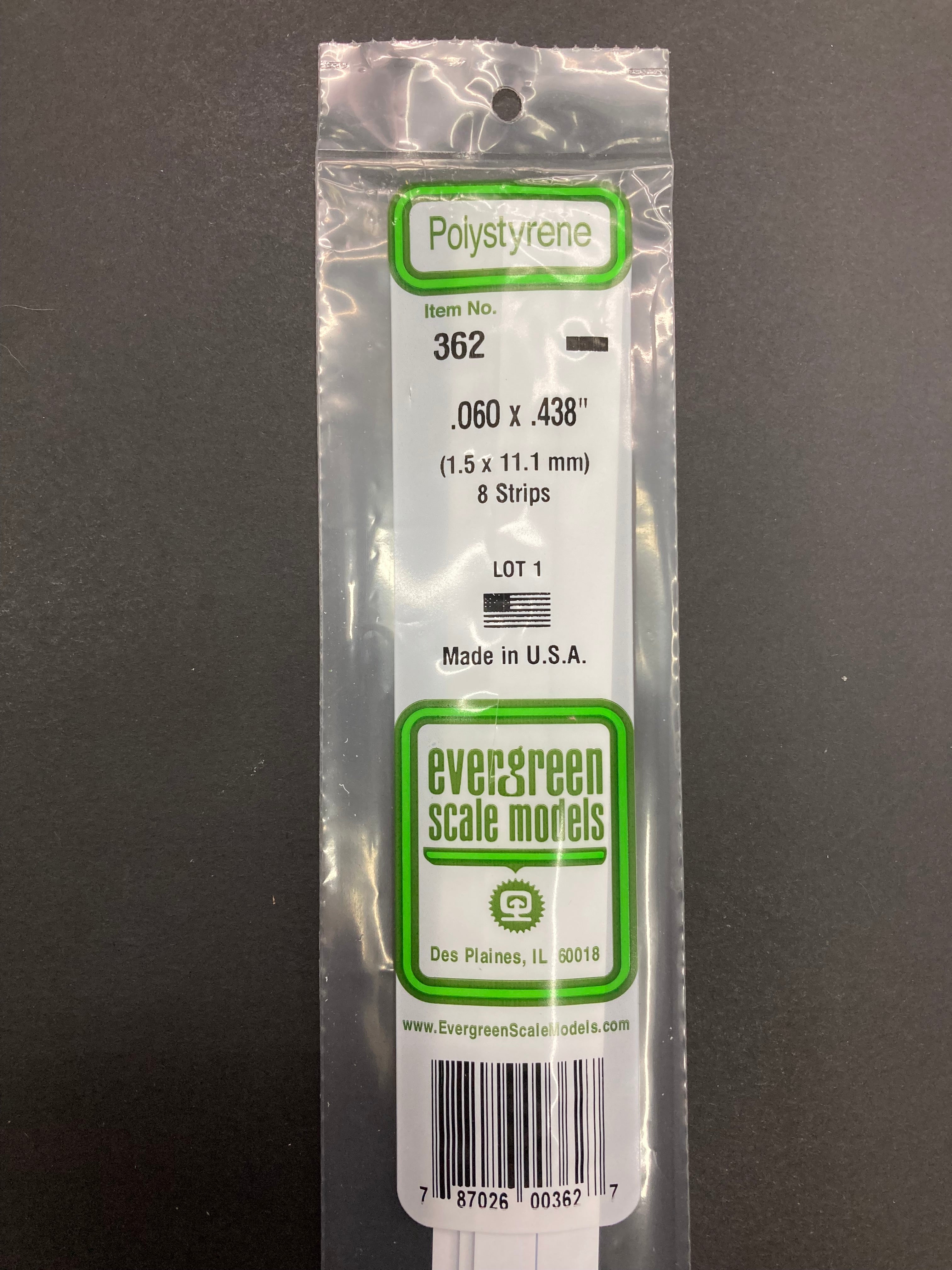 1.5 x 11.1 mm Opaque White Dimensional Polystyrene Strips (8 Strips) Item No: 362