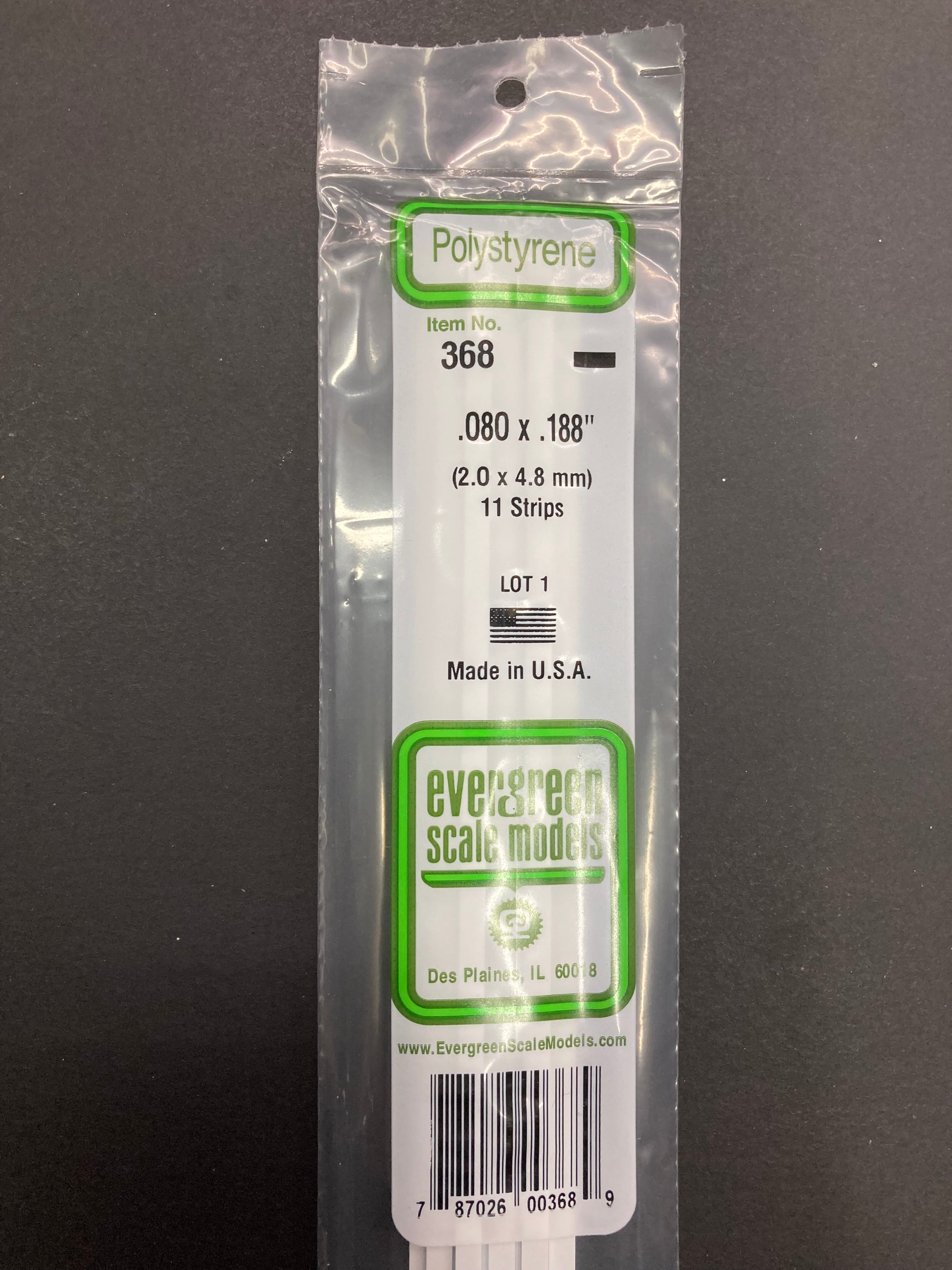 2.0 x 4.8 mm Opaque White Dimensional Polystyrene Strips (11 Strips) Item No: 368