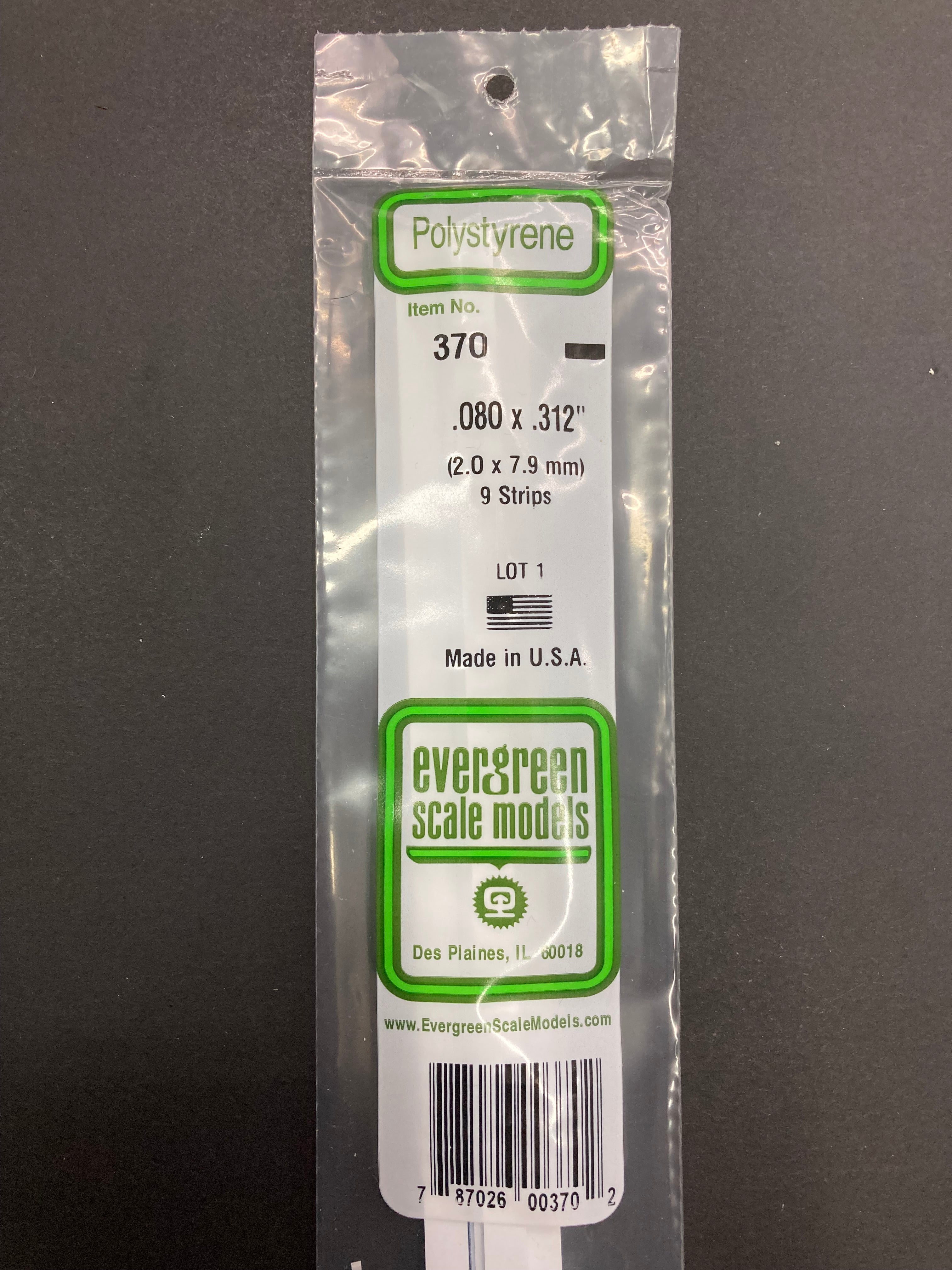 2.0 x 7.9 mm Opaque White Dimensional Polystyrene Strips (9 Strips) Item No: 370