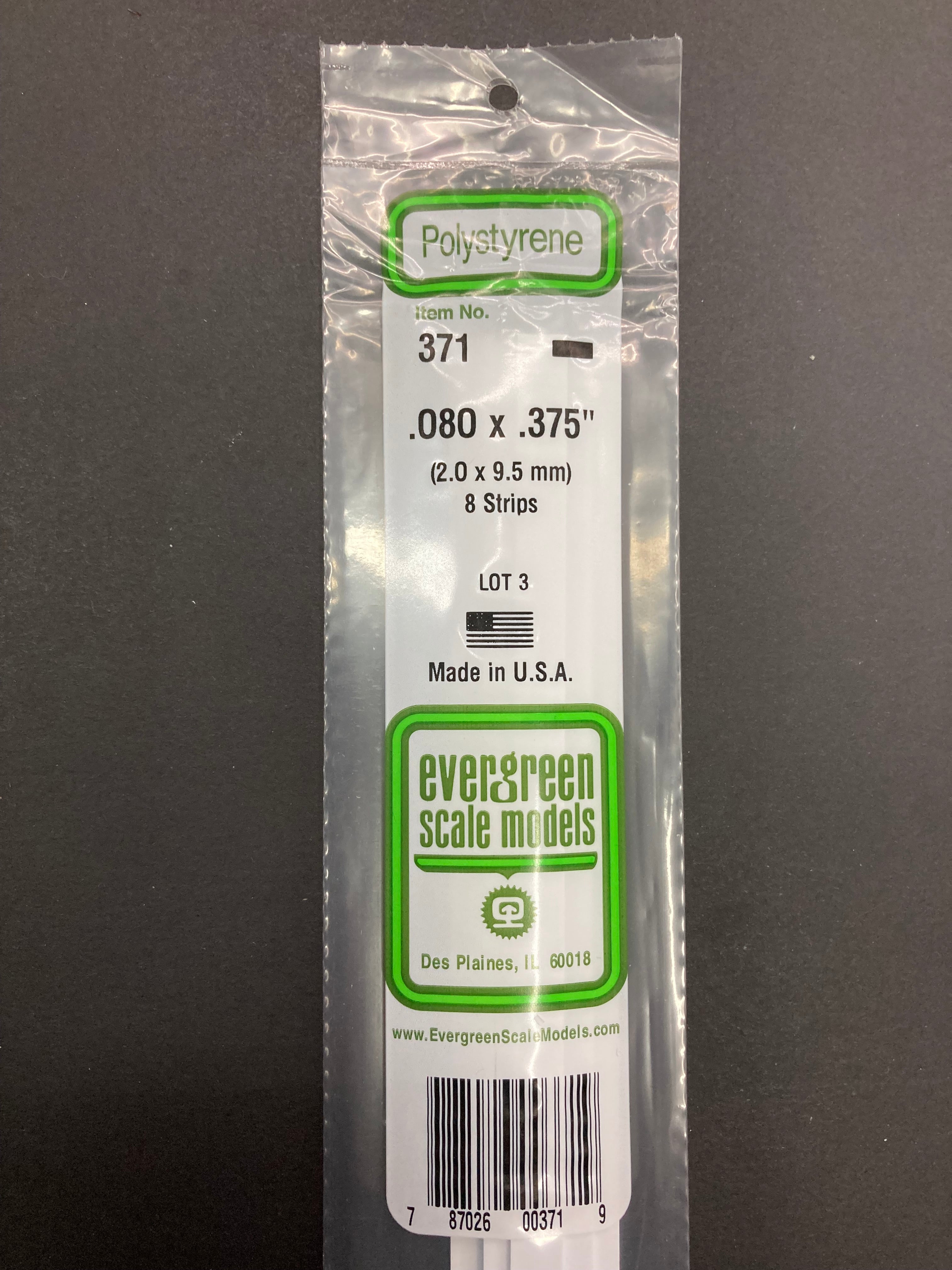 2.0 x 9.5 mm Opaque White Dimensional Polystyrene Strips (8 Strips) Item No: 371