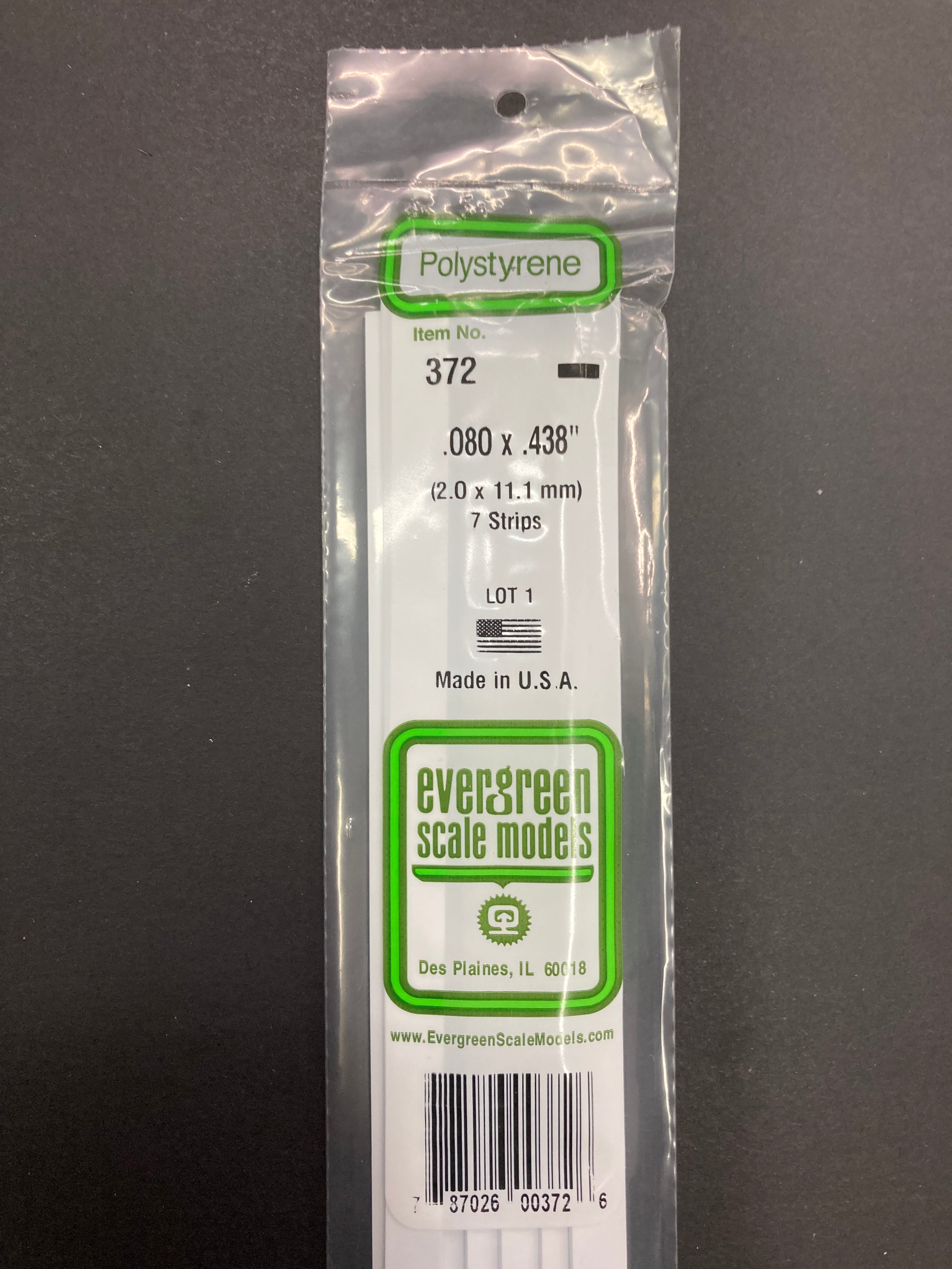 2.0 x 11.1 mm Opaque White Dimensional Polystyrene Strips (7 Strips) Item No: 372