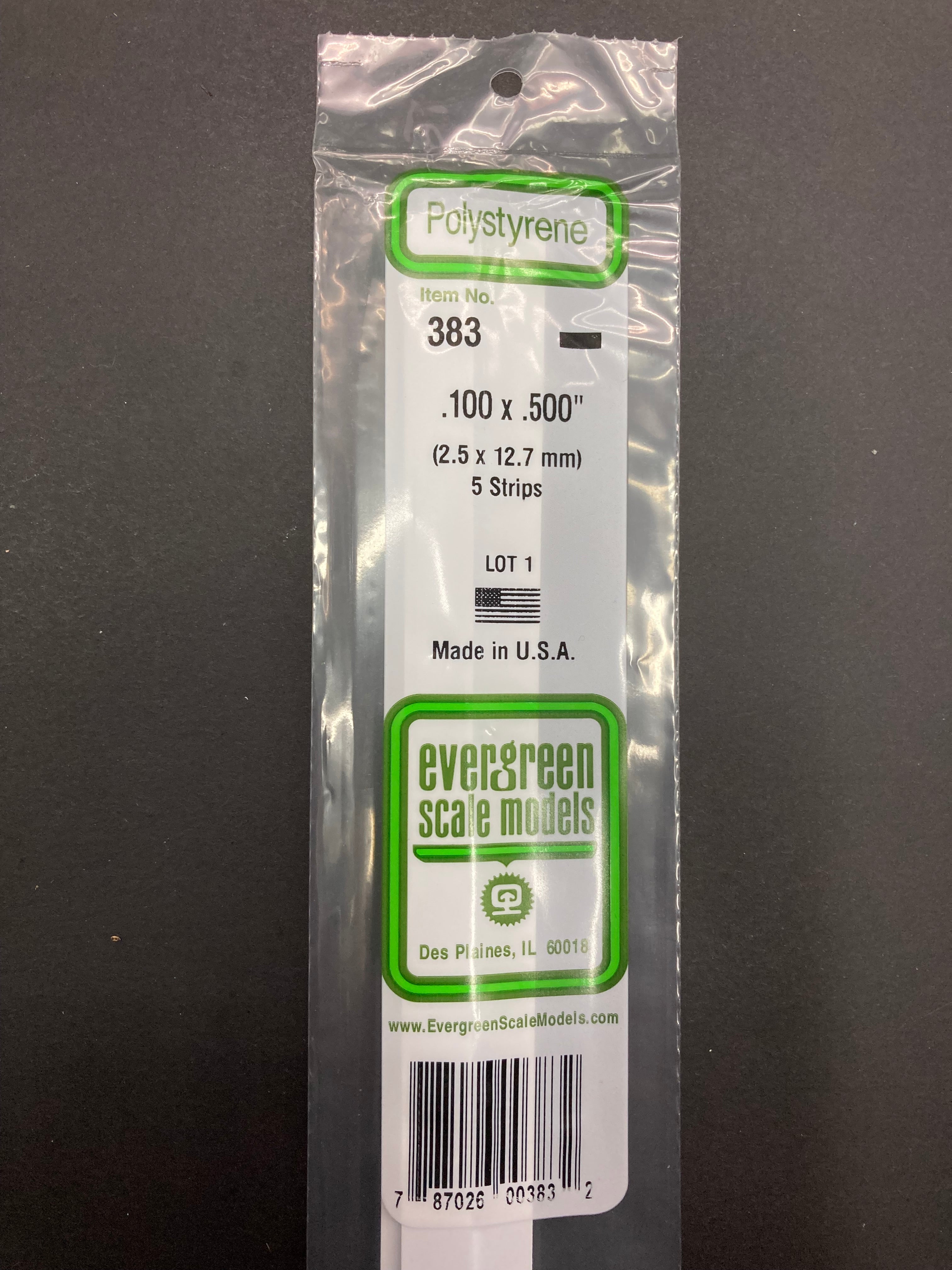 2.5 x 12.7 mm Opaque White Dimensional Polystyrene Strips (5 Strips) Item No: 383