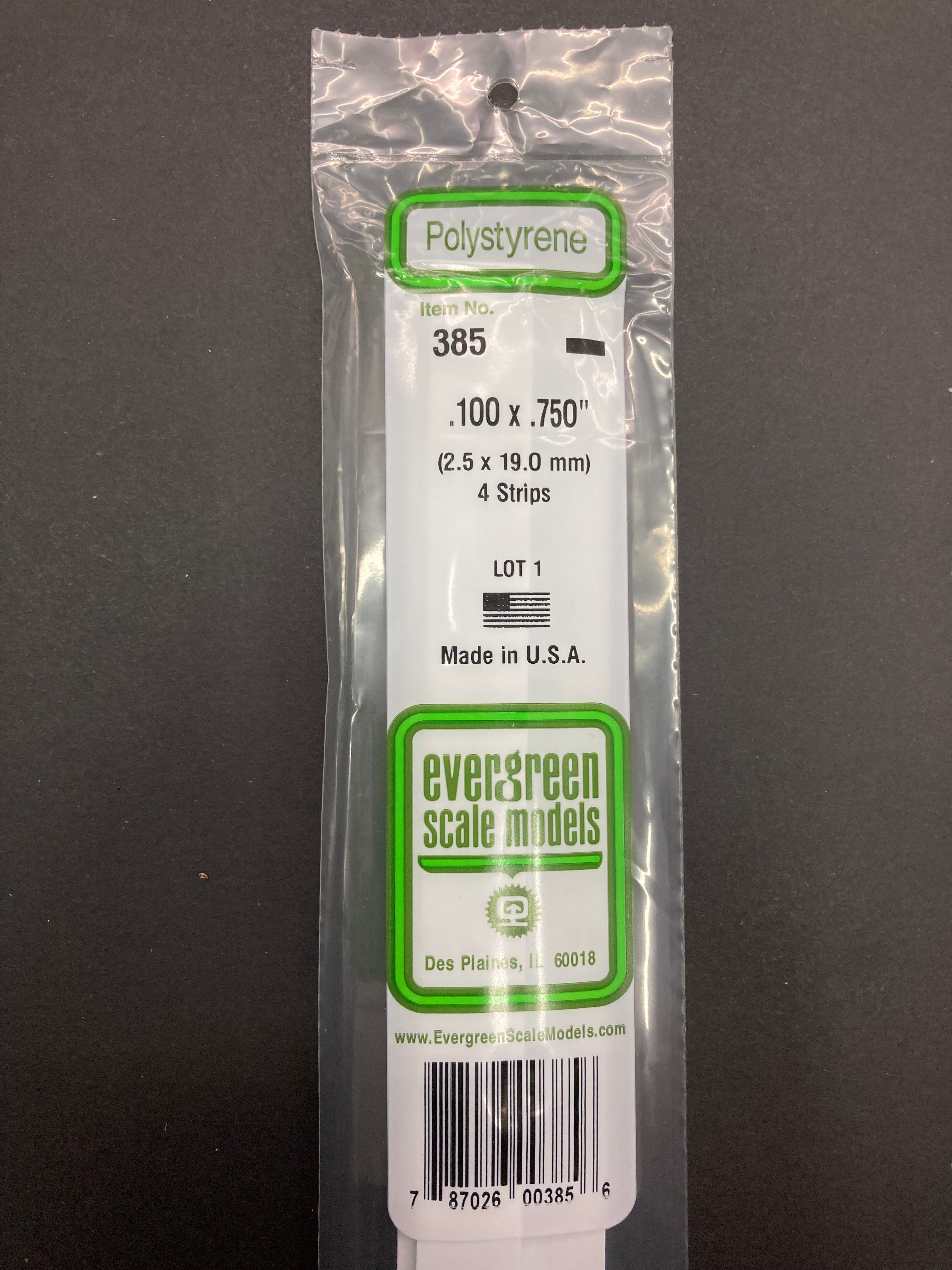 2.5 x 19.0 mm Opaque White Dimensional Polystyrene Strips (4 Strips) Item No: 385