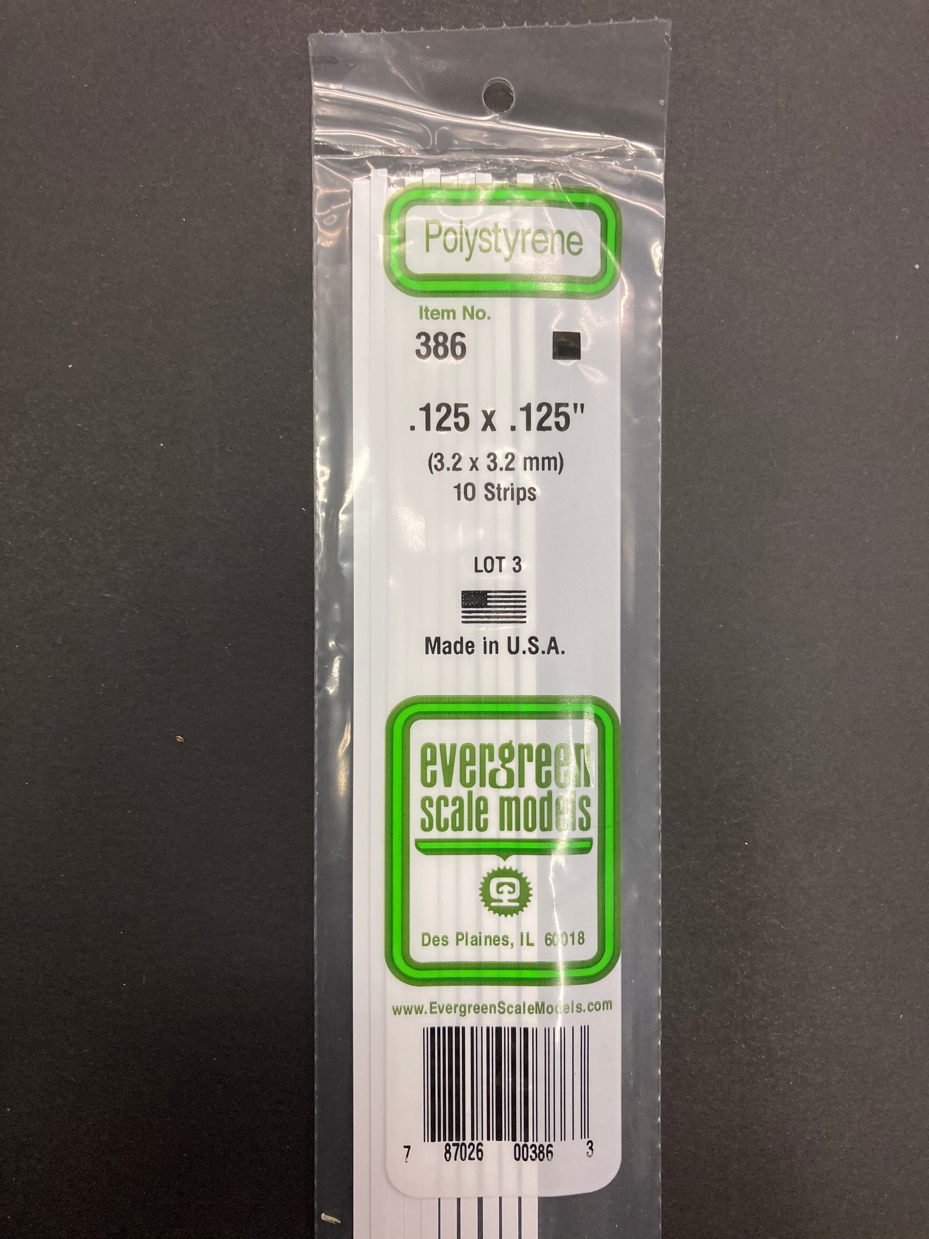 3.2 x 3.2 mm Opaque White Dimensional Polystyrene Strips (10 Strips) Item No: 386