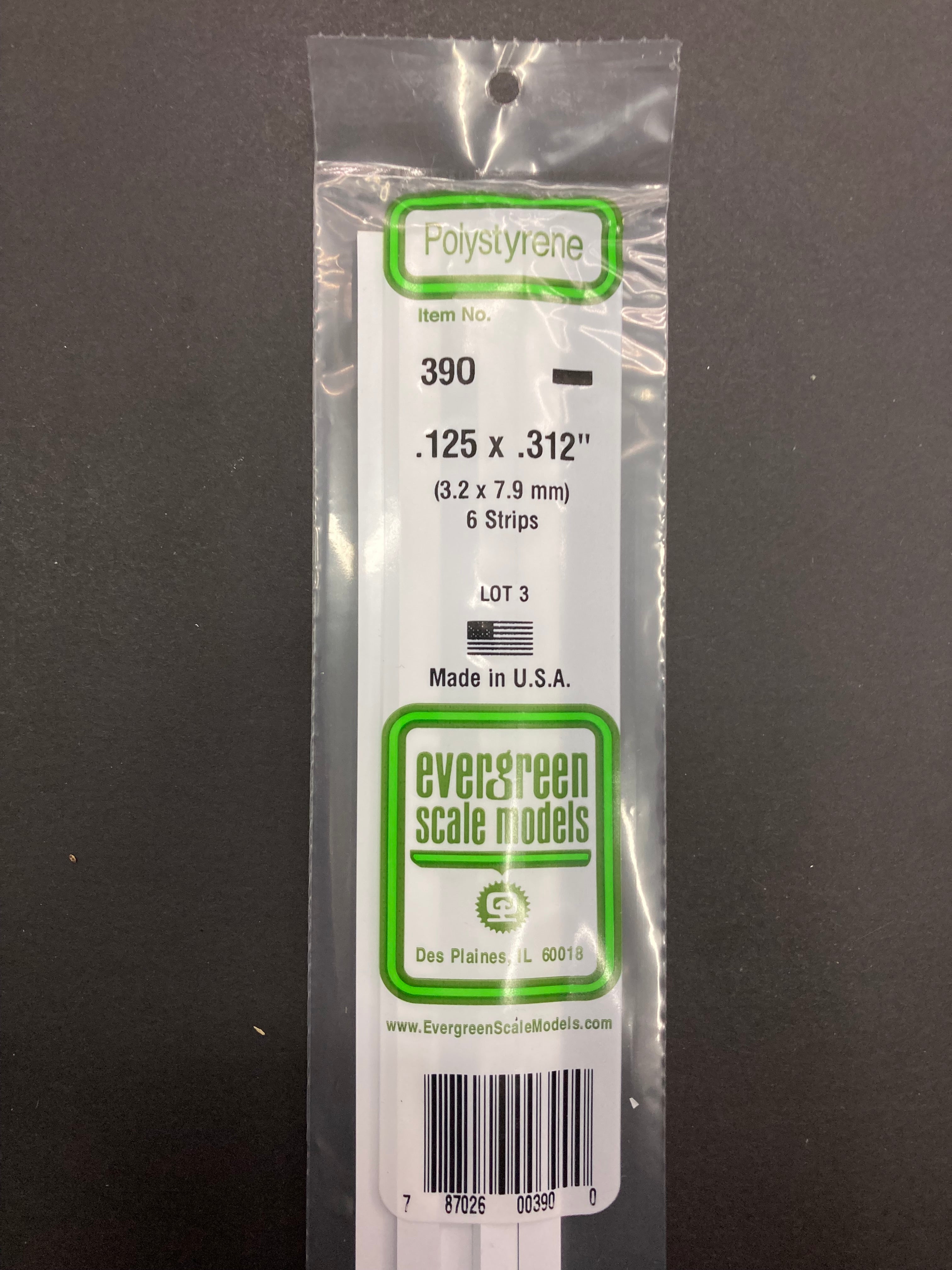 3.2 x 7.9 mm Opaque White Dimensional Polystyrene Strips (6 Strips) Item No: 390