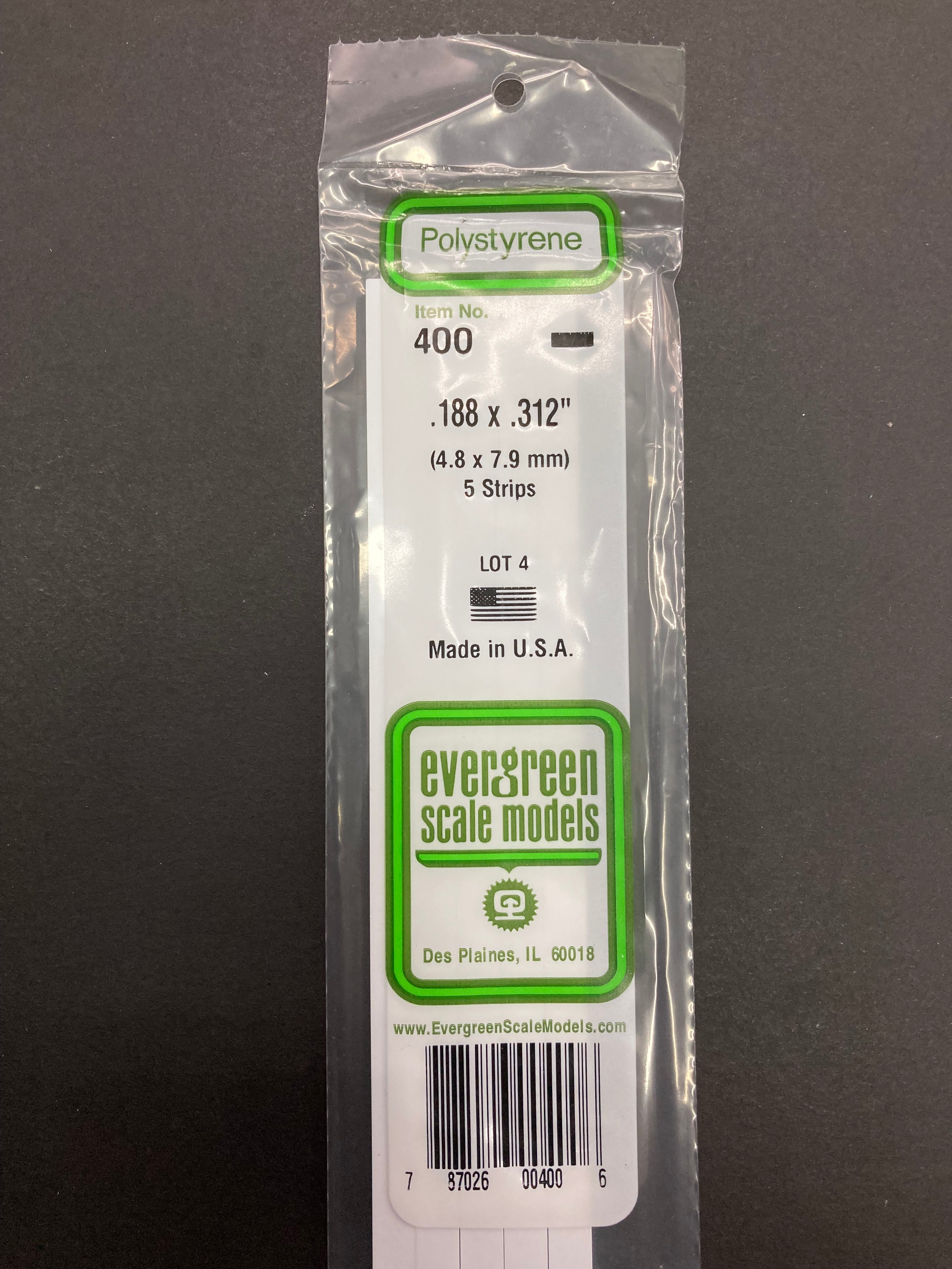 4.8 x 7.9 mm Opaque White Dimensional Polystyrene Strips (5 Strips) Item No: 400