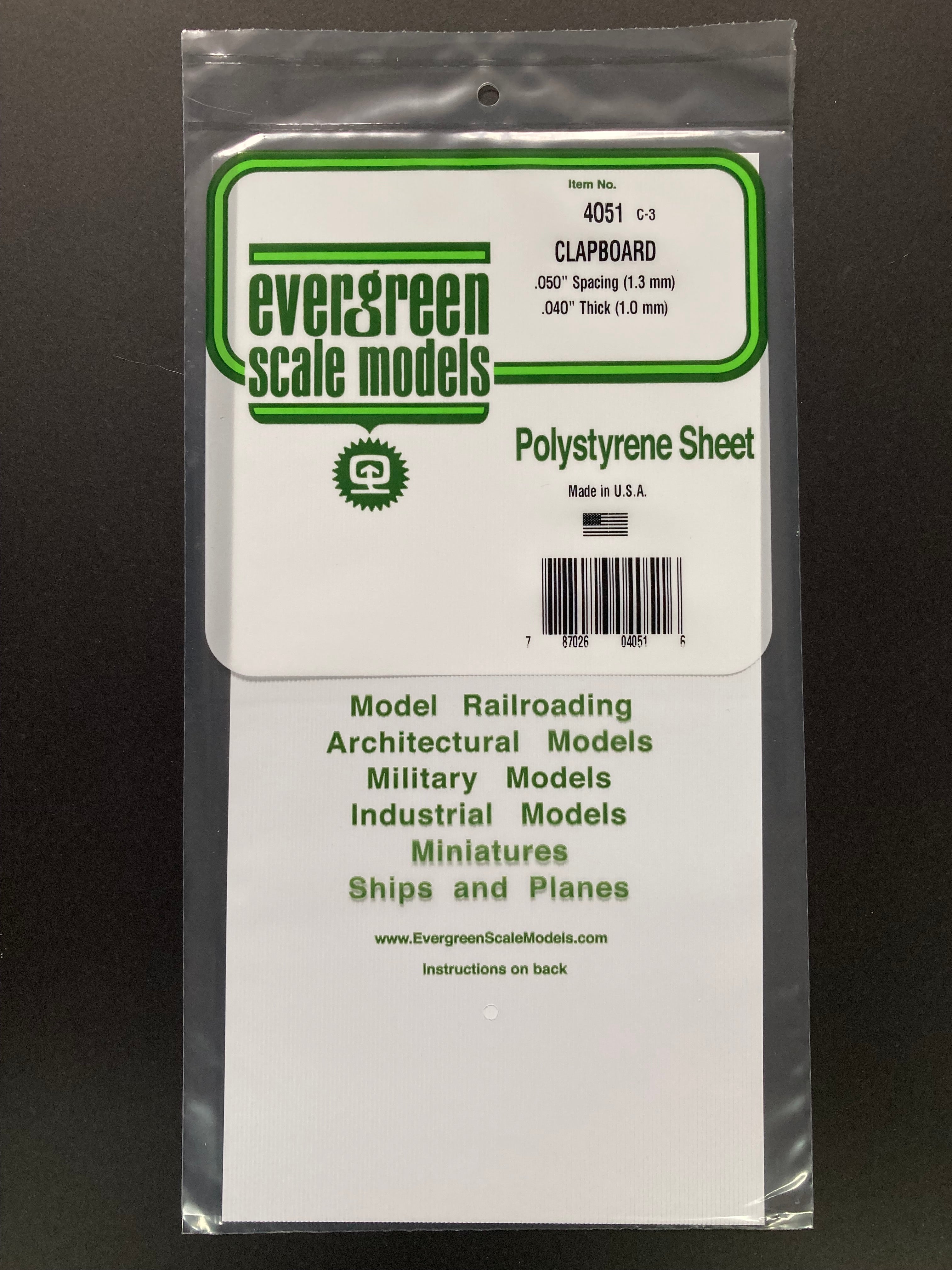 1.3 mm Spacing Opaque White Polystyrene Clapboard Siding Sheet (1 Piece) Item No: 4051