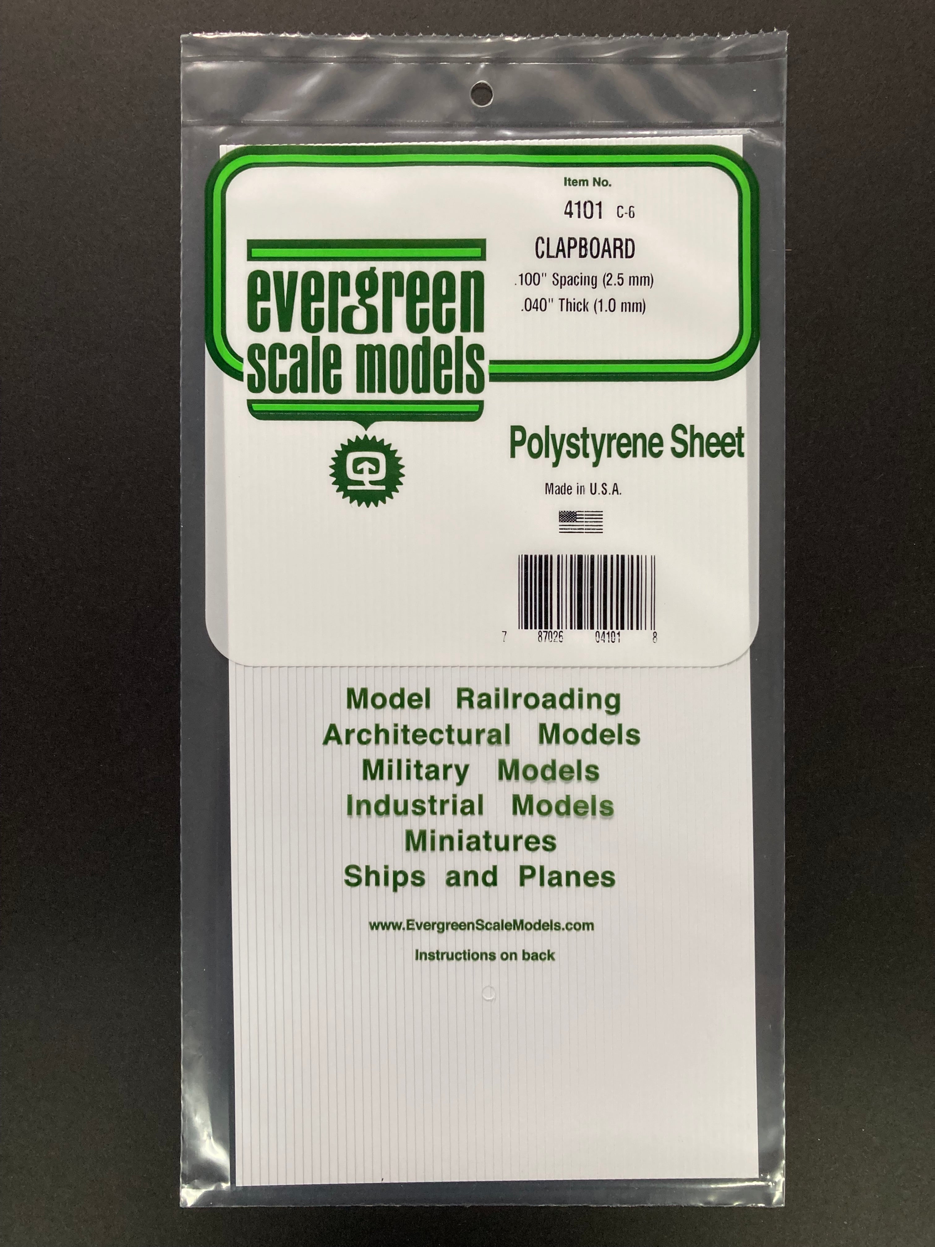 2.5 mm Spacing Opaque White Polystyrene Clapboard Siding Sheet (1 Piece) Item No: 4101