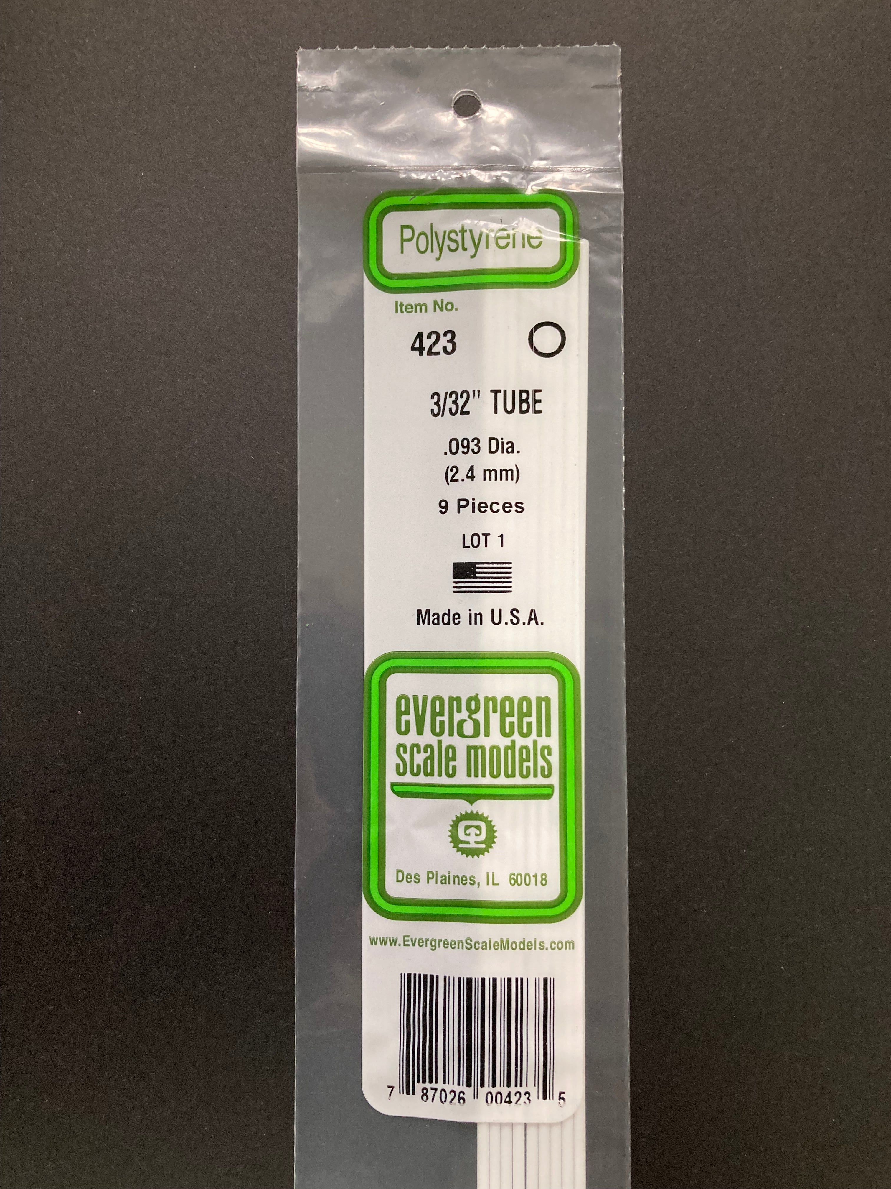 2.4 mm O.D. Opaque White Polystyrene Round Tubing (9 Pieces) Item No: 423