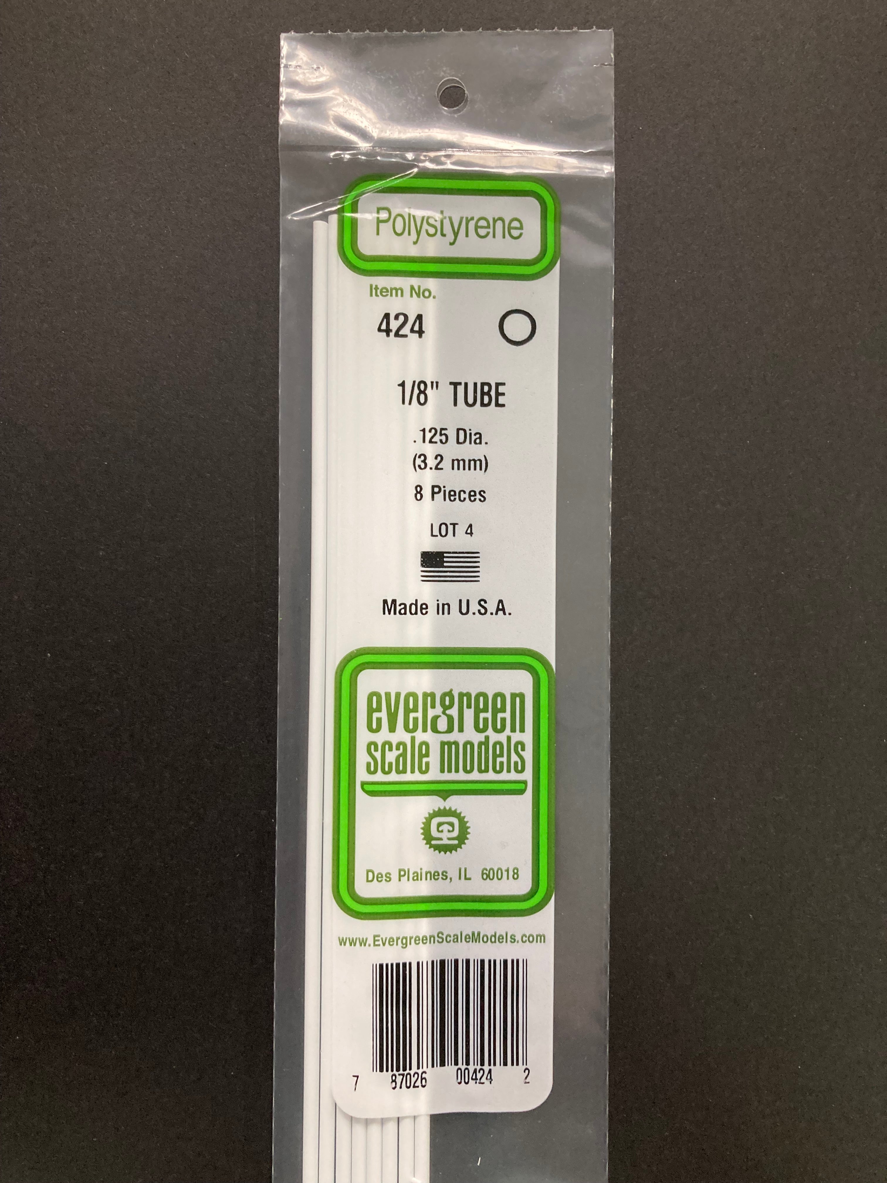 3.2 mm O.D. Opaque White Polystyrene Round Tubing (8 Pieces) Item No: 424