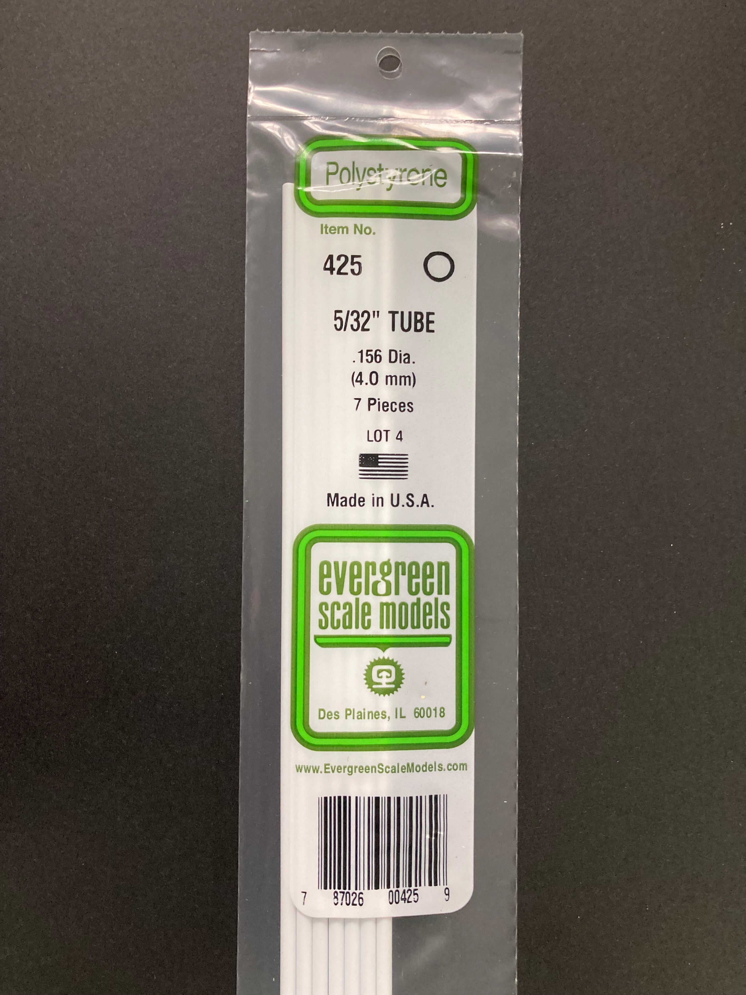 4.0 mm O.D. Opaque White Polystyrene Round Tubing (7 Pieces) Item No: 425