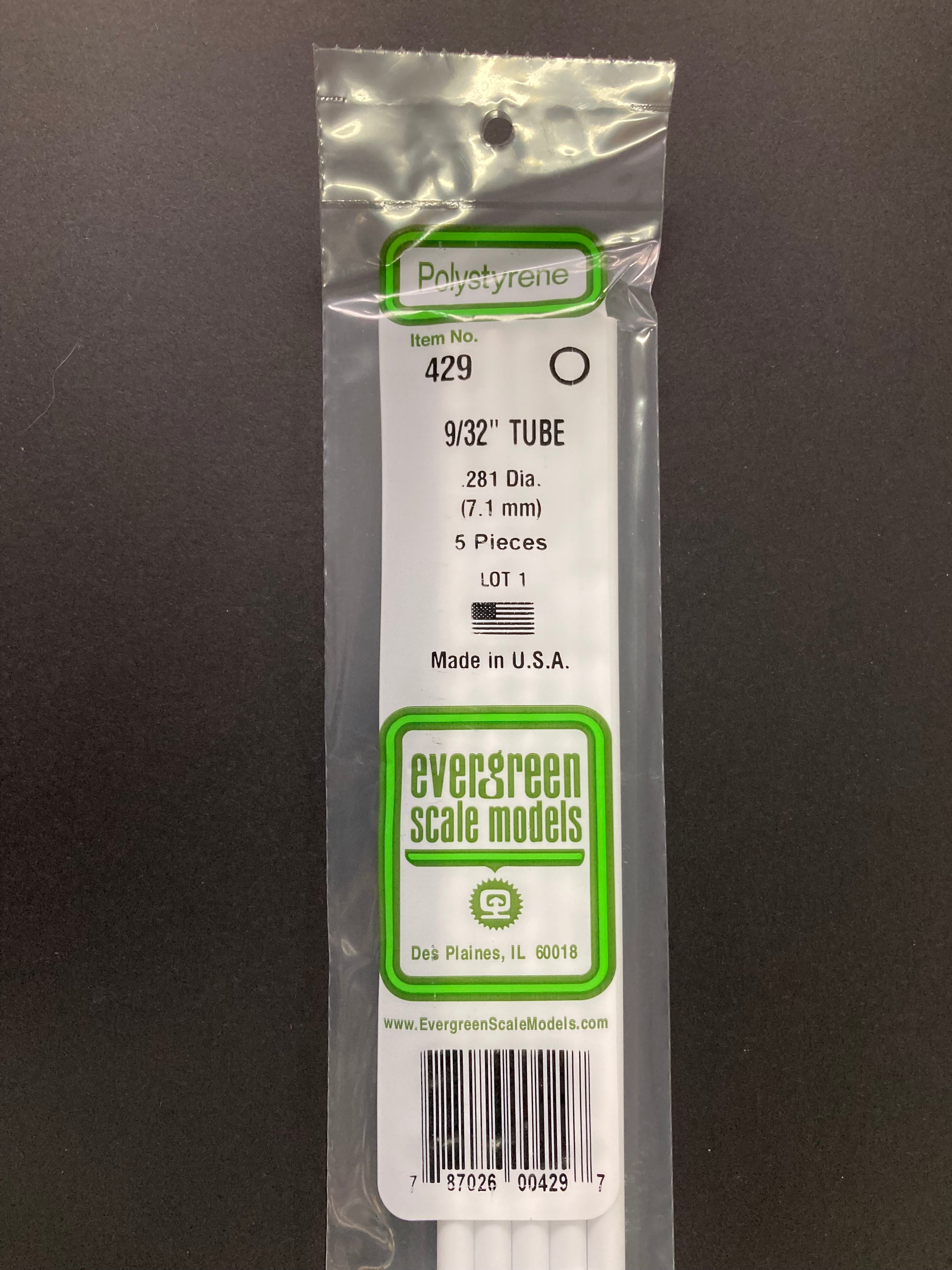 7.1 mm O.D. Opaque White Polystyrene Round Tubing (5 Pieces) Item No: 429