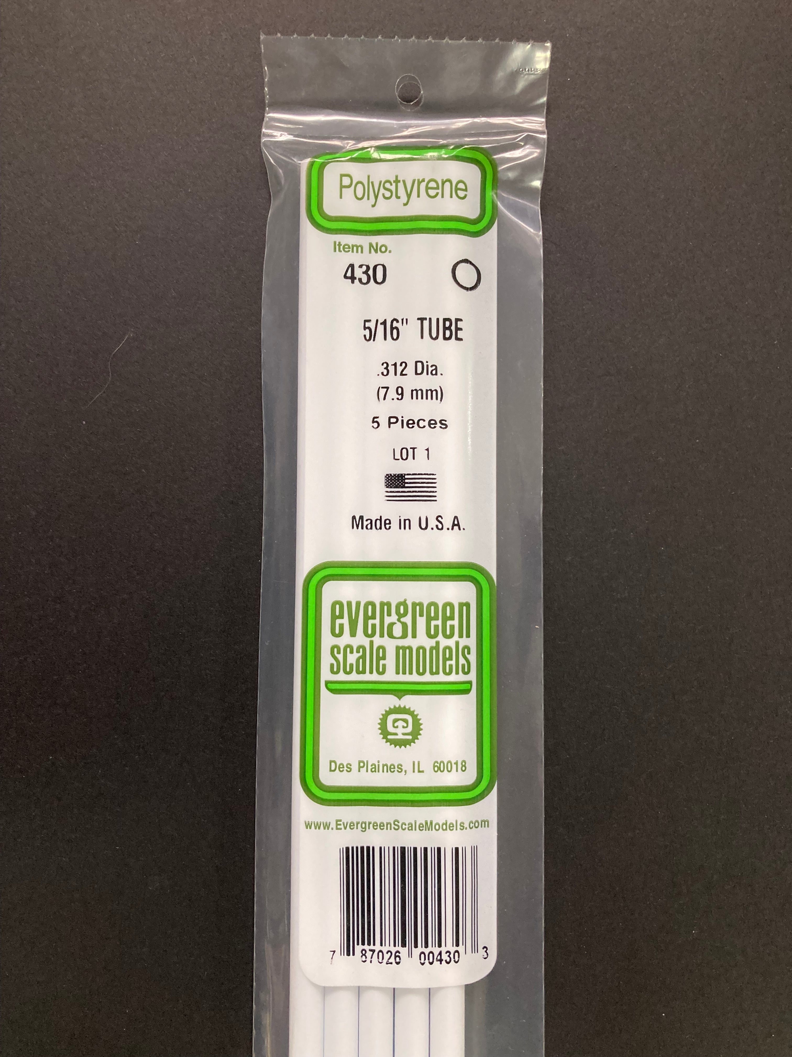 7.9 mm O.D. Opaque White Polystyrene Round Tubing (5 Pieces) Item No: 430