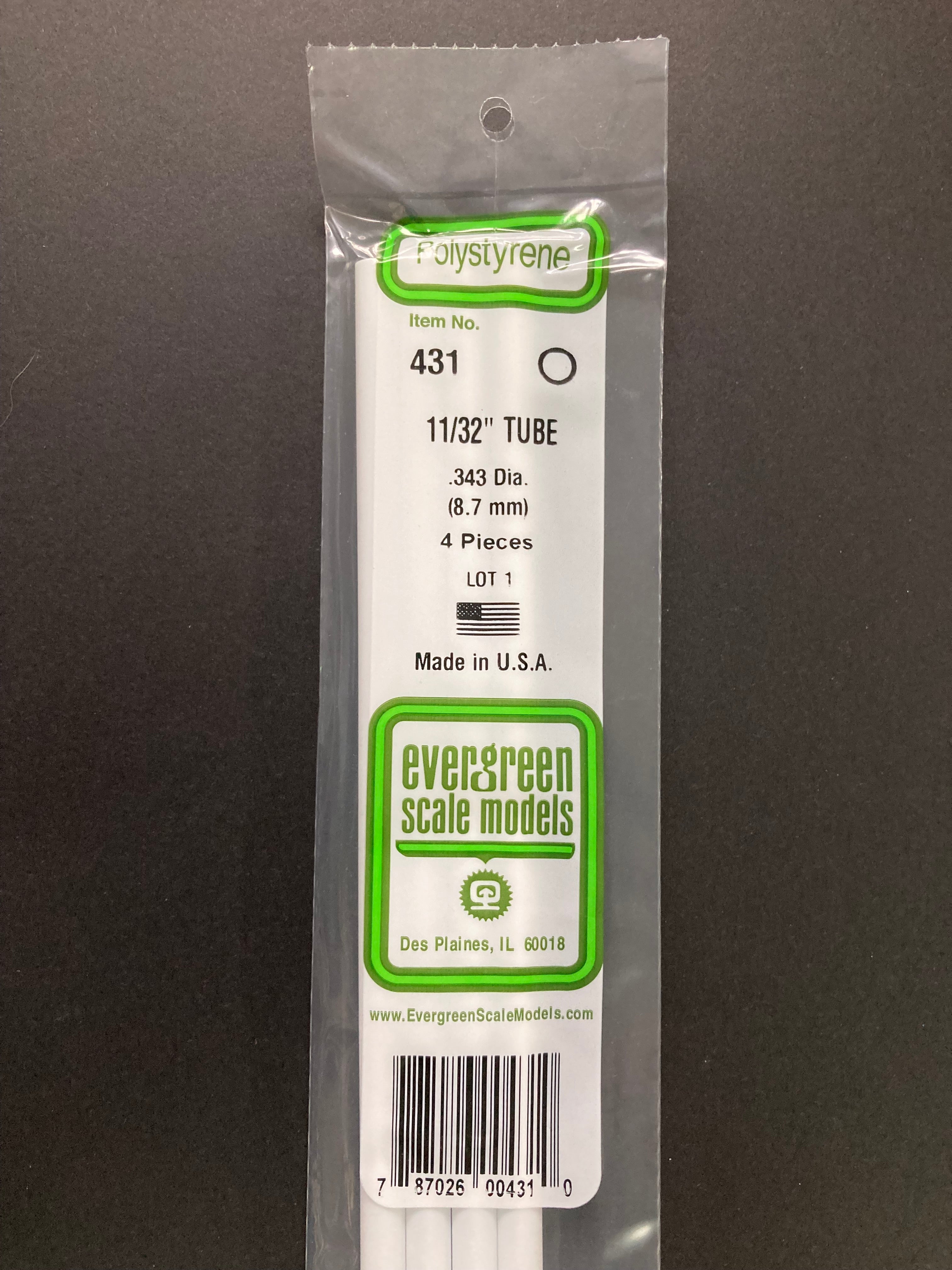 8.7 mm O.D. Opaque White Polystyrene Round Tubing (4 Pieces) Item No: 431