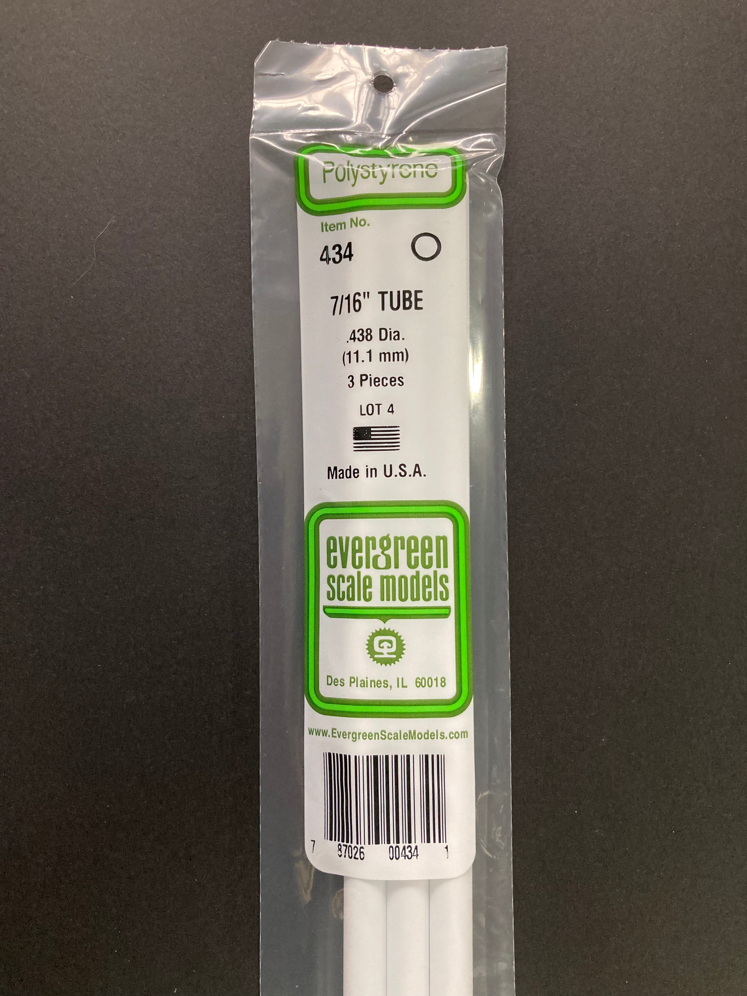 11.1 mm O.D. Opaque White Polystyrene Round Tubing (3 Pieces) Item No: 434