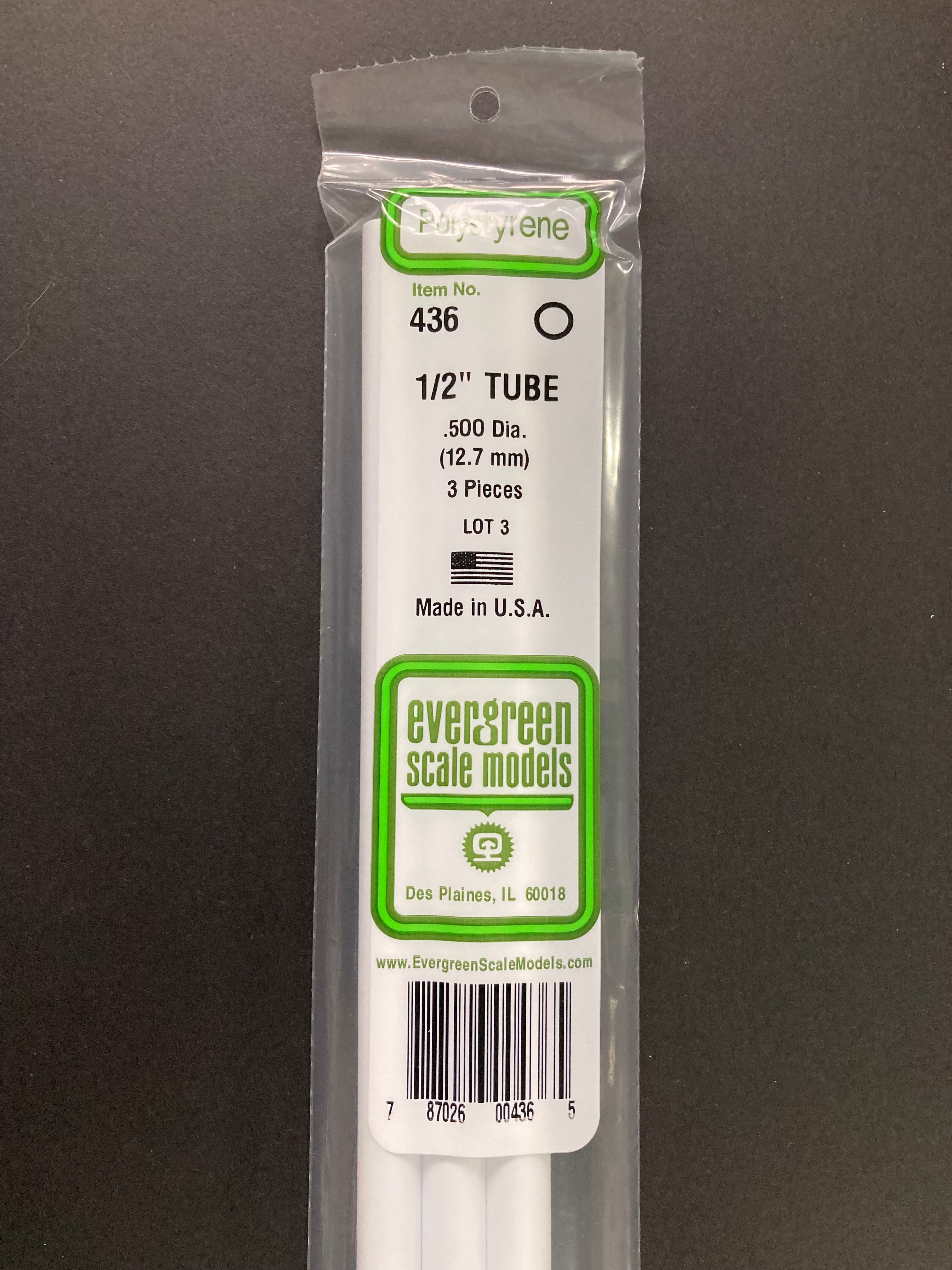 12.7 mm O.D. Opaque White Polystyrene Round Tubing (3 Pieces) Item No: 436