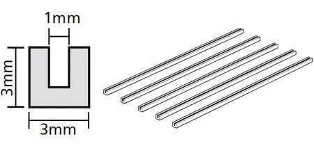 3 mm U-Shaped Clear Plastic Beams 40 cm 5 pcs. [聚苯乙烯樹脂塑膠透明U形/凹字形棒 - 5 件裝] No. 70207