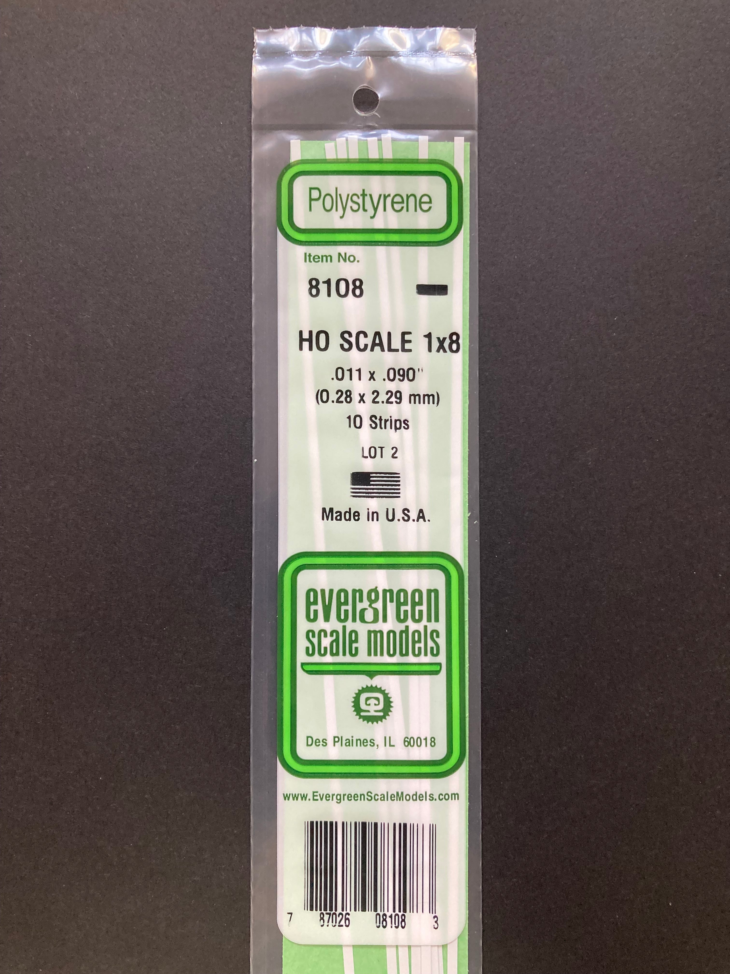 0.28 x 2.29 mm Opaque White HO Scale Polystyrene Strips (10 Strips) Item No: 8108