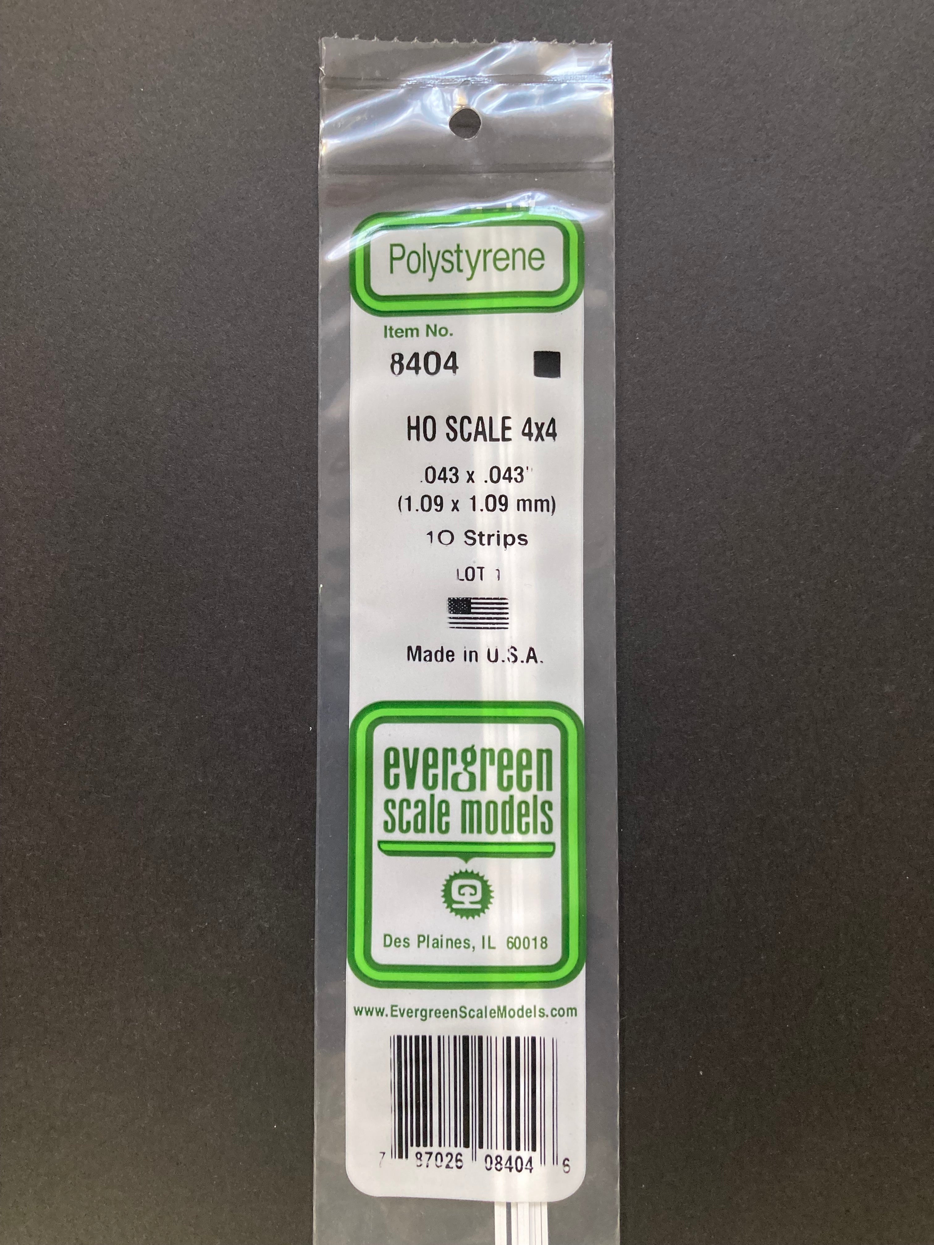 1.09 x 1.09 mm Opaque White HO Scale Polystyrene Strips (10 Strips) Item No: 8404