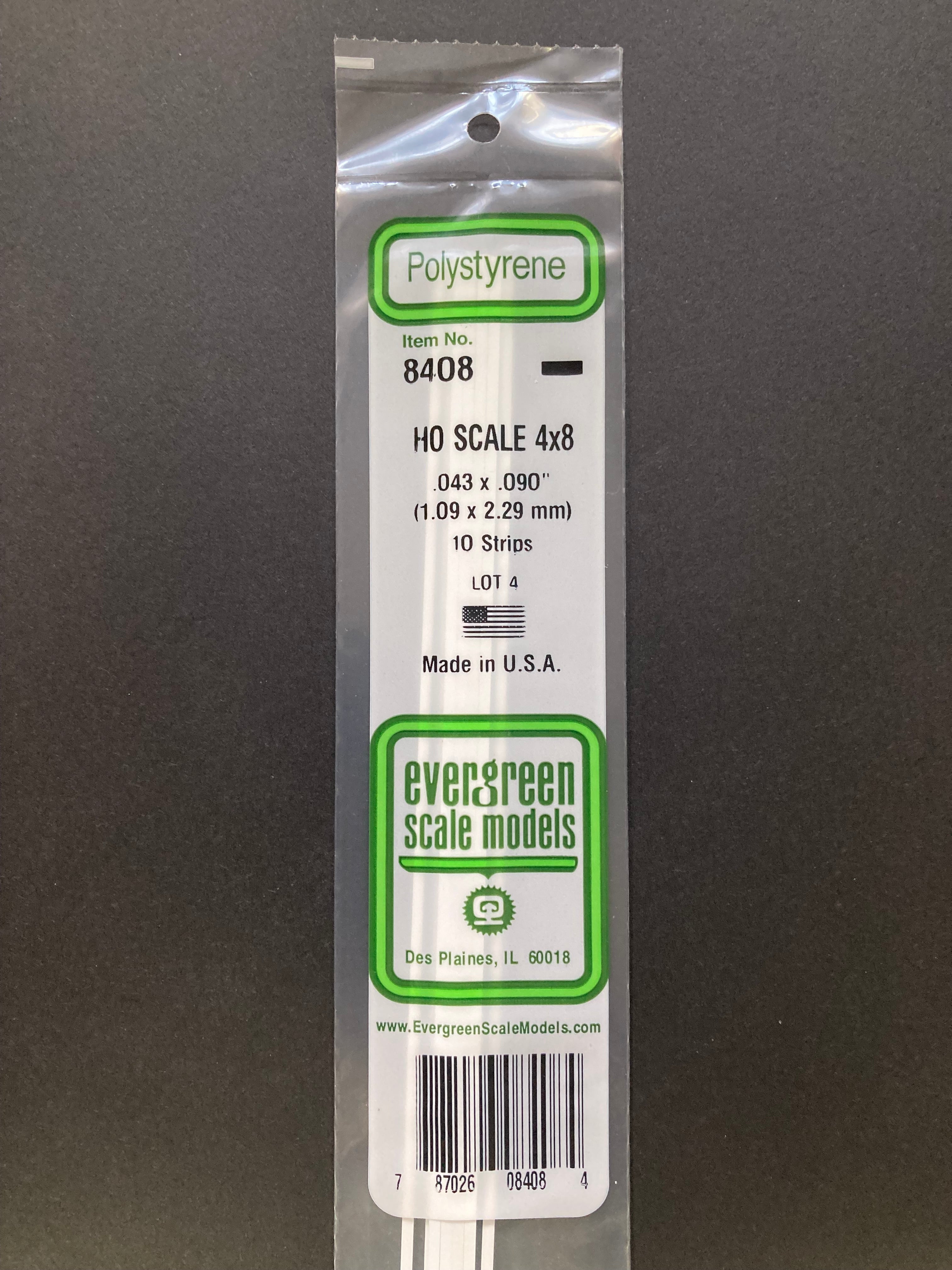 1.09 x 2.29 mm Opaque White HO Scale Polystyrene Strips (10 Strips) Item No: 8408