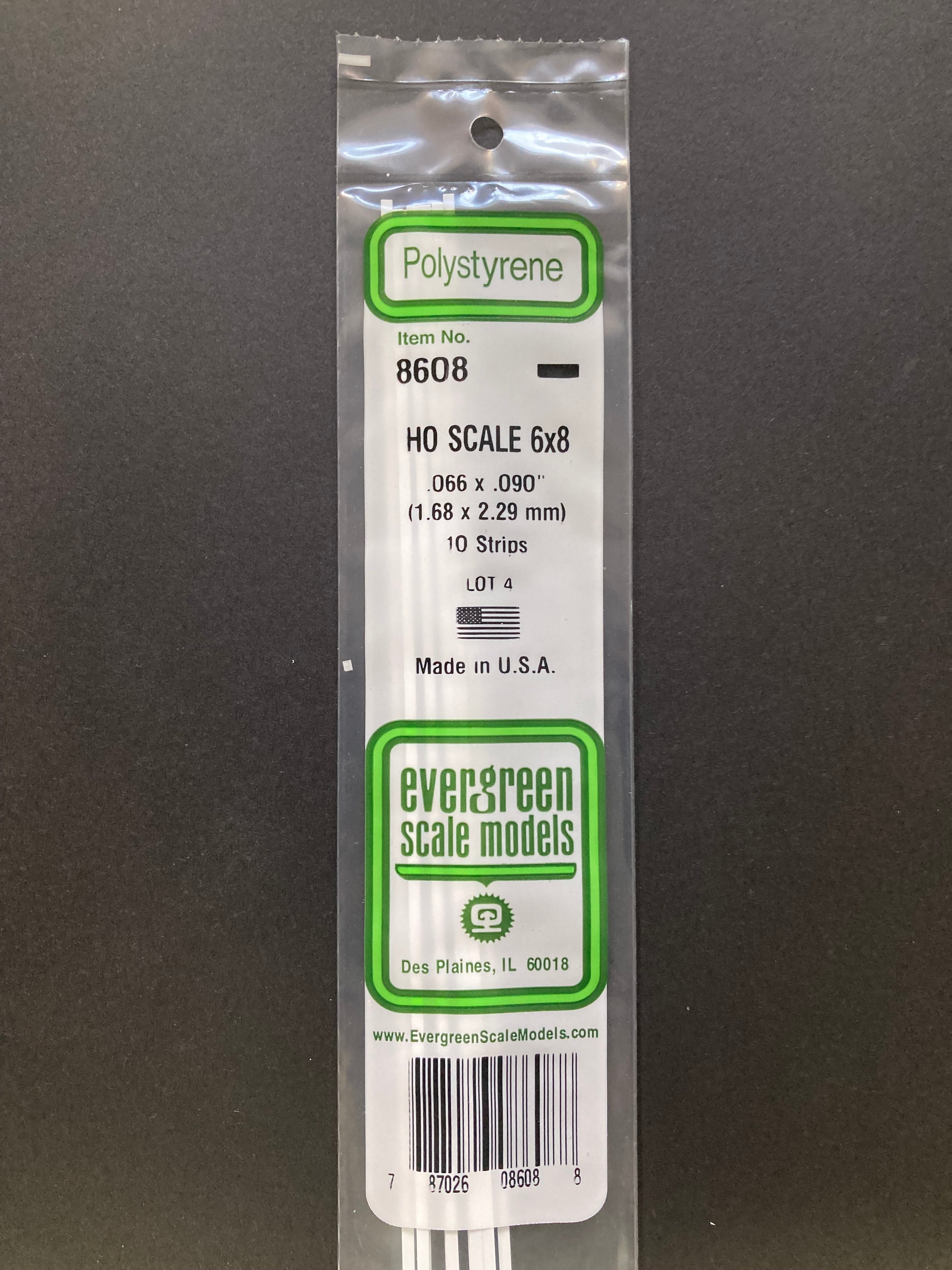 1.68 x 2.29 mm Opaque White HO Scale Polystyrene Strips (10 Strips) Item No: 8608