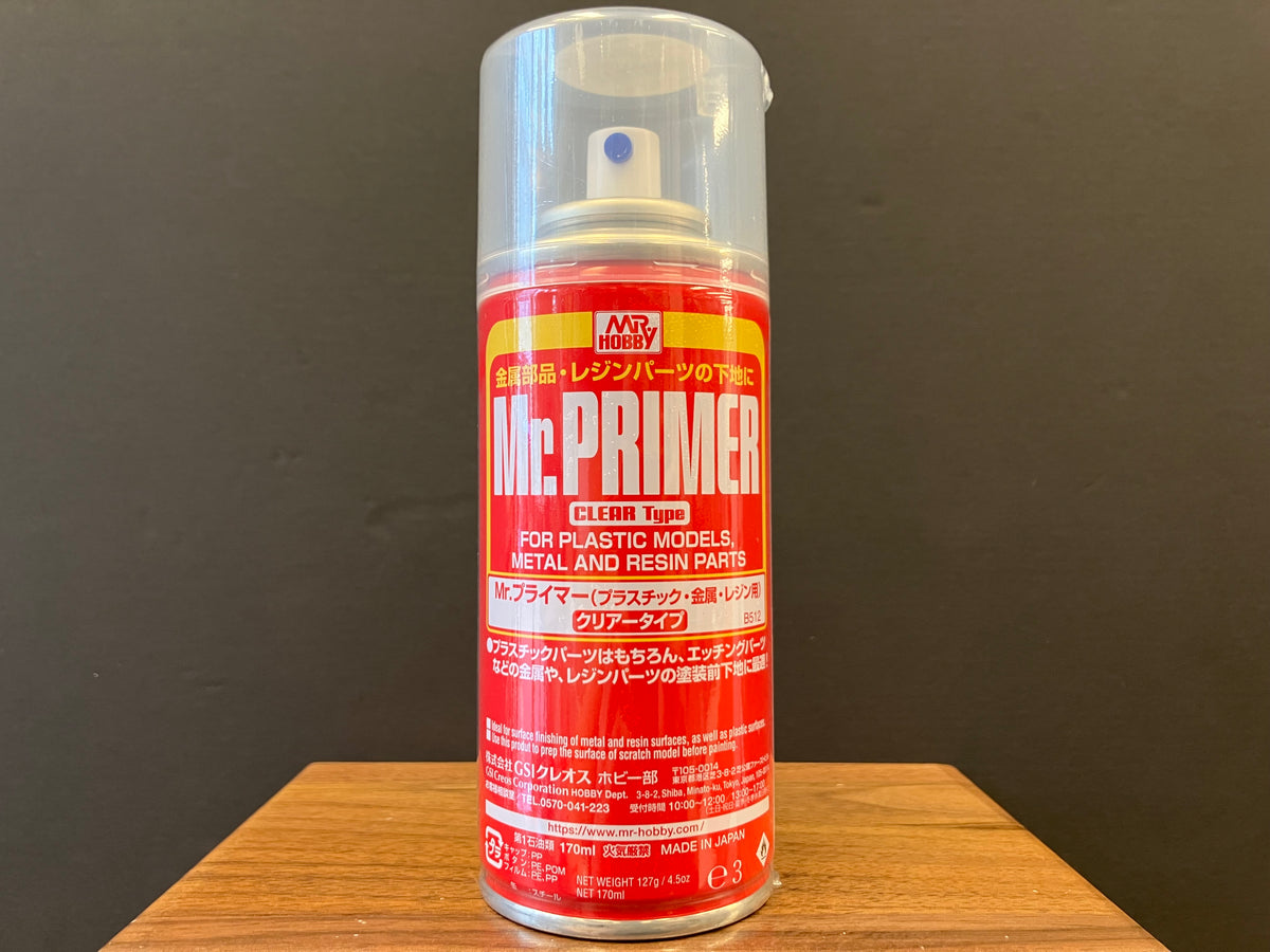 Mr. Primer Spray (Clear Type) For Plastic Models, Metal and Resin Parts [多用途/功能底漆 - 適用於模型塑膠·金屬·樹脂 (透明型)] B512